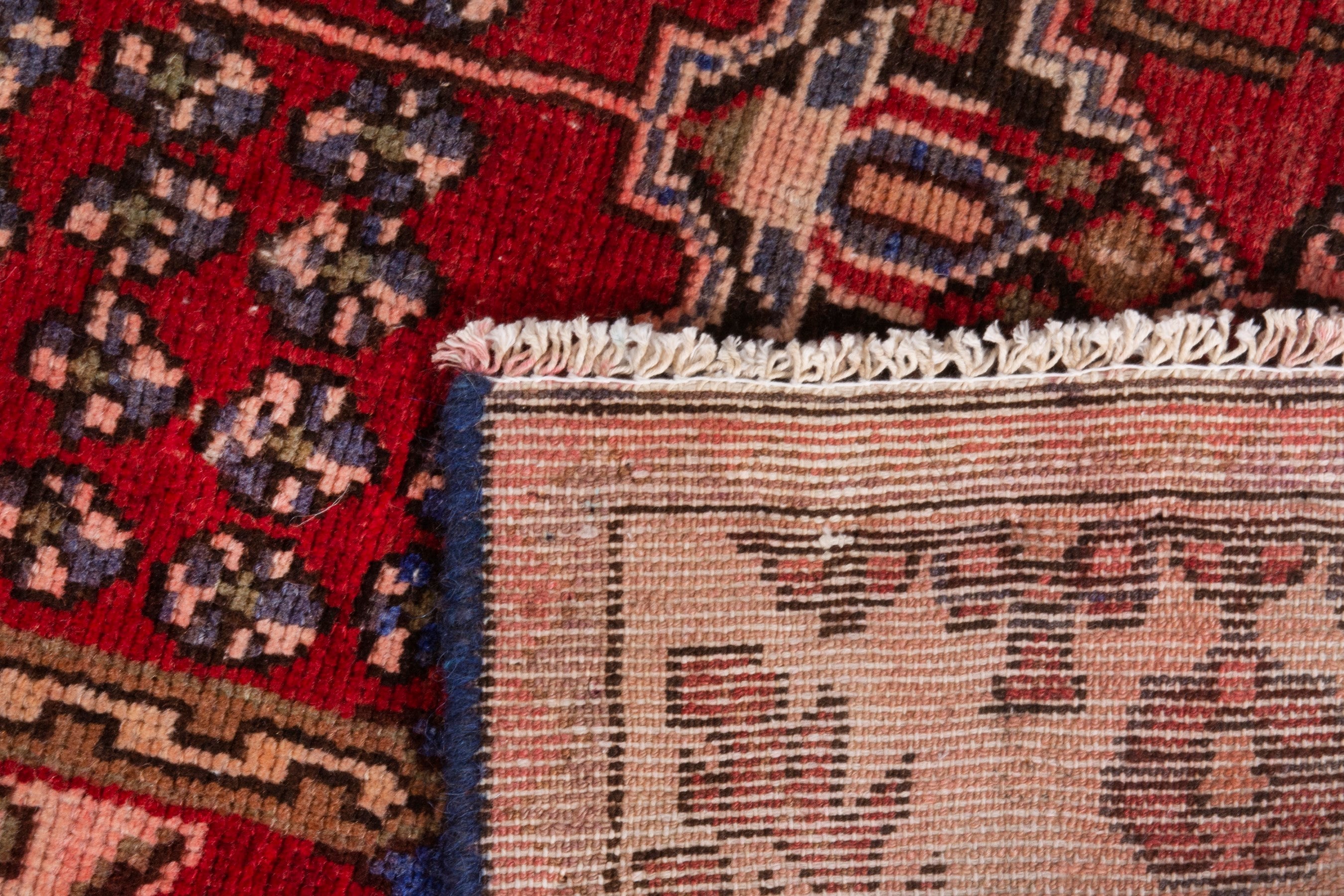 Persian Zanjan runner rug in deep red and cream, view 19 of 19