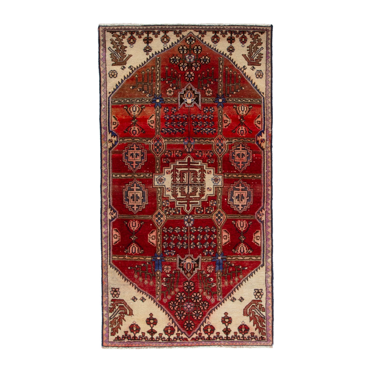 Persian Zanjan runner rug in deep red and cream, 3'3" x 6'7"