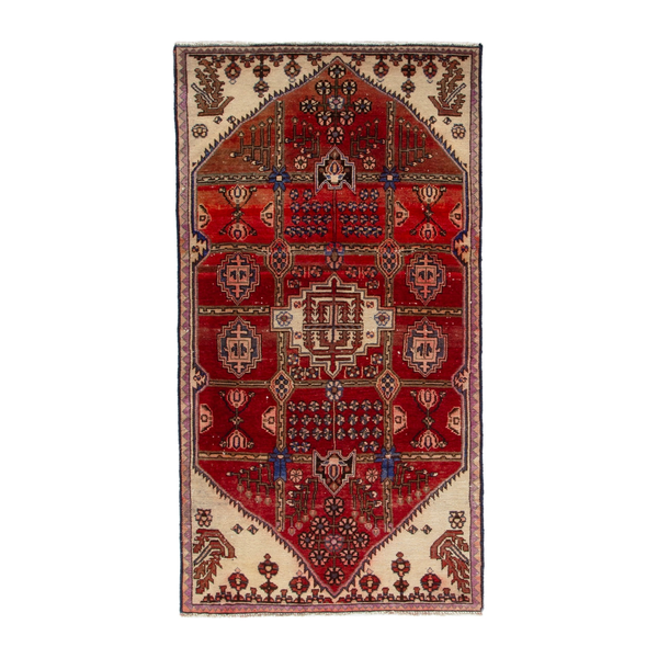 Persian Zanjan runner rug in deep red and cream, 3'3" x 6'7"