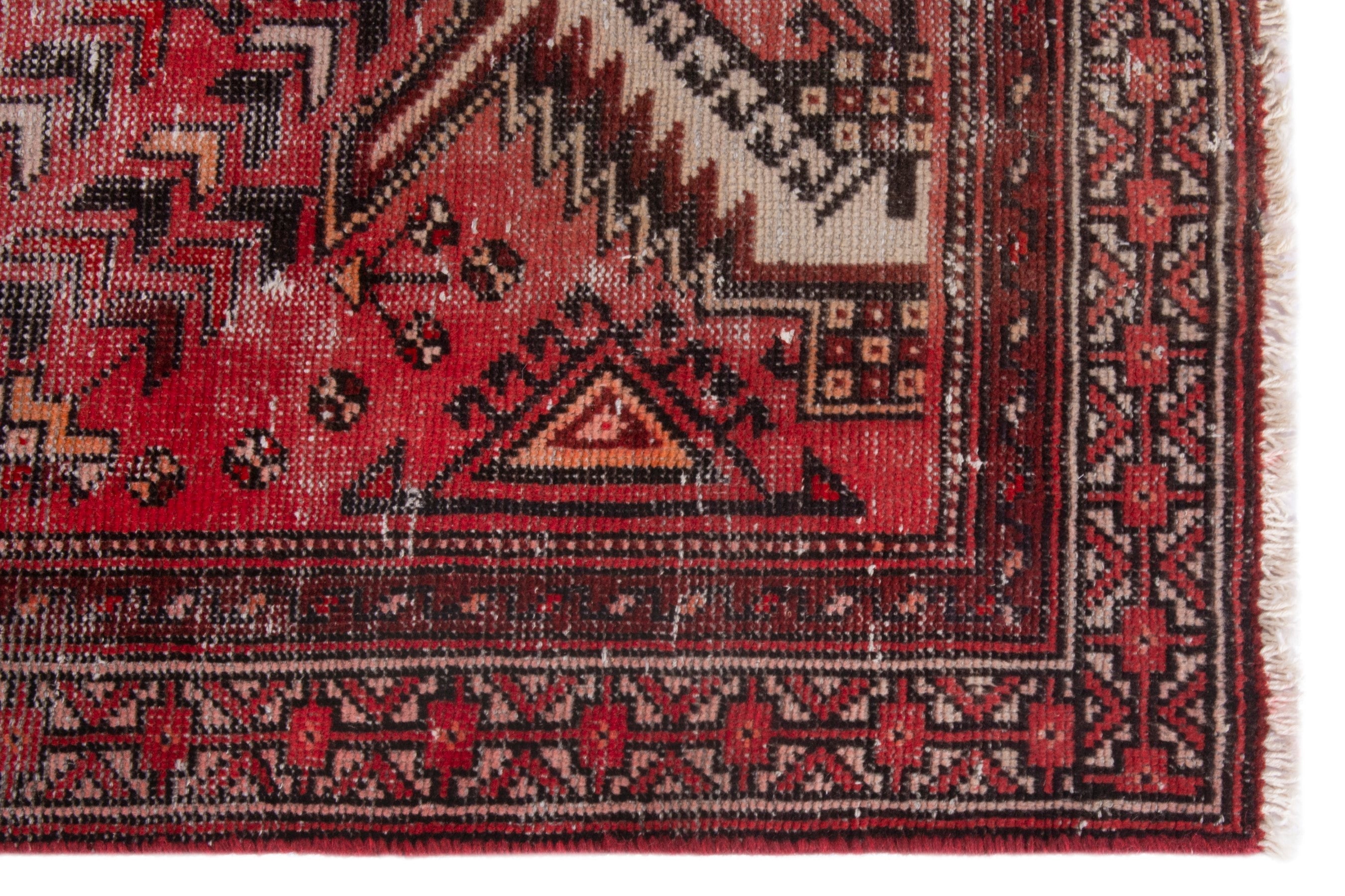Persian Baluch area rug in faded red and deep red, view 10 of 19
