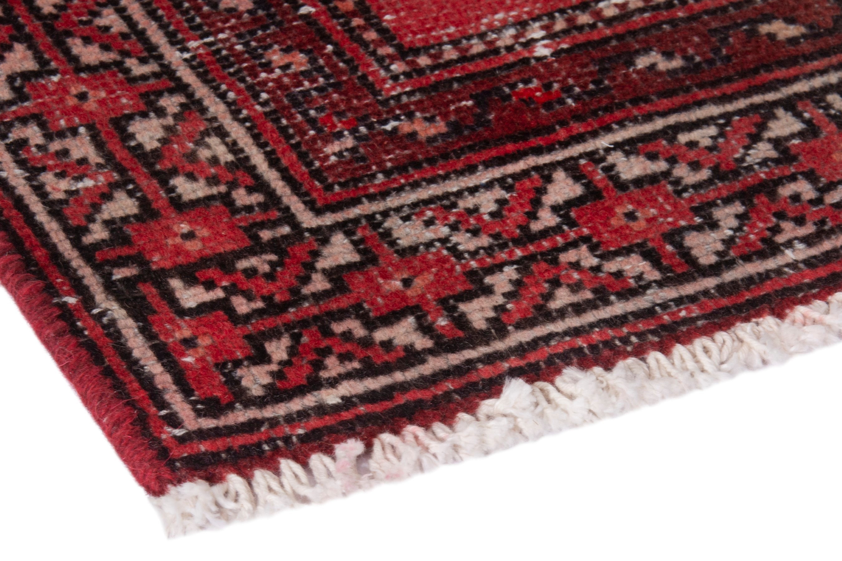 Persian Baluch area rug in faded red and deep red, view 4 of 19