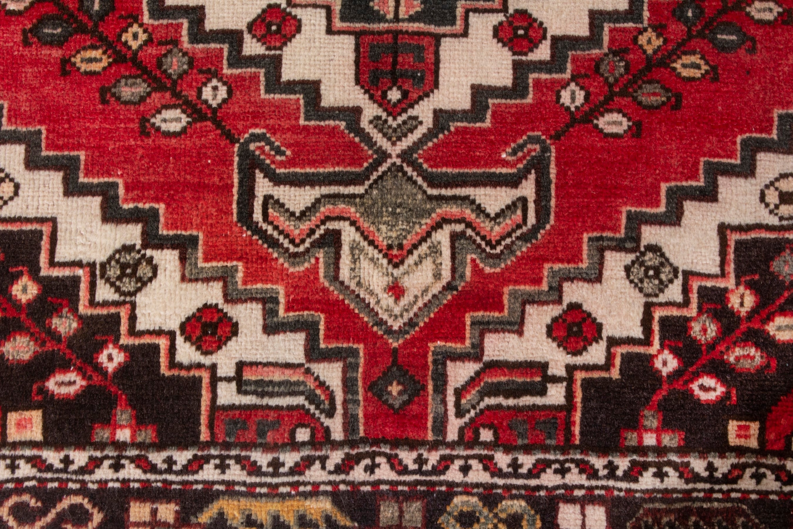 Persian Bakhtiari accent rug in deep red and cream, view 11 of 19