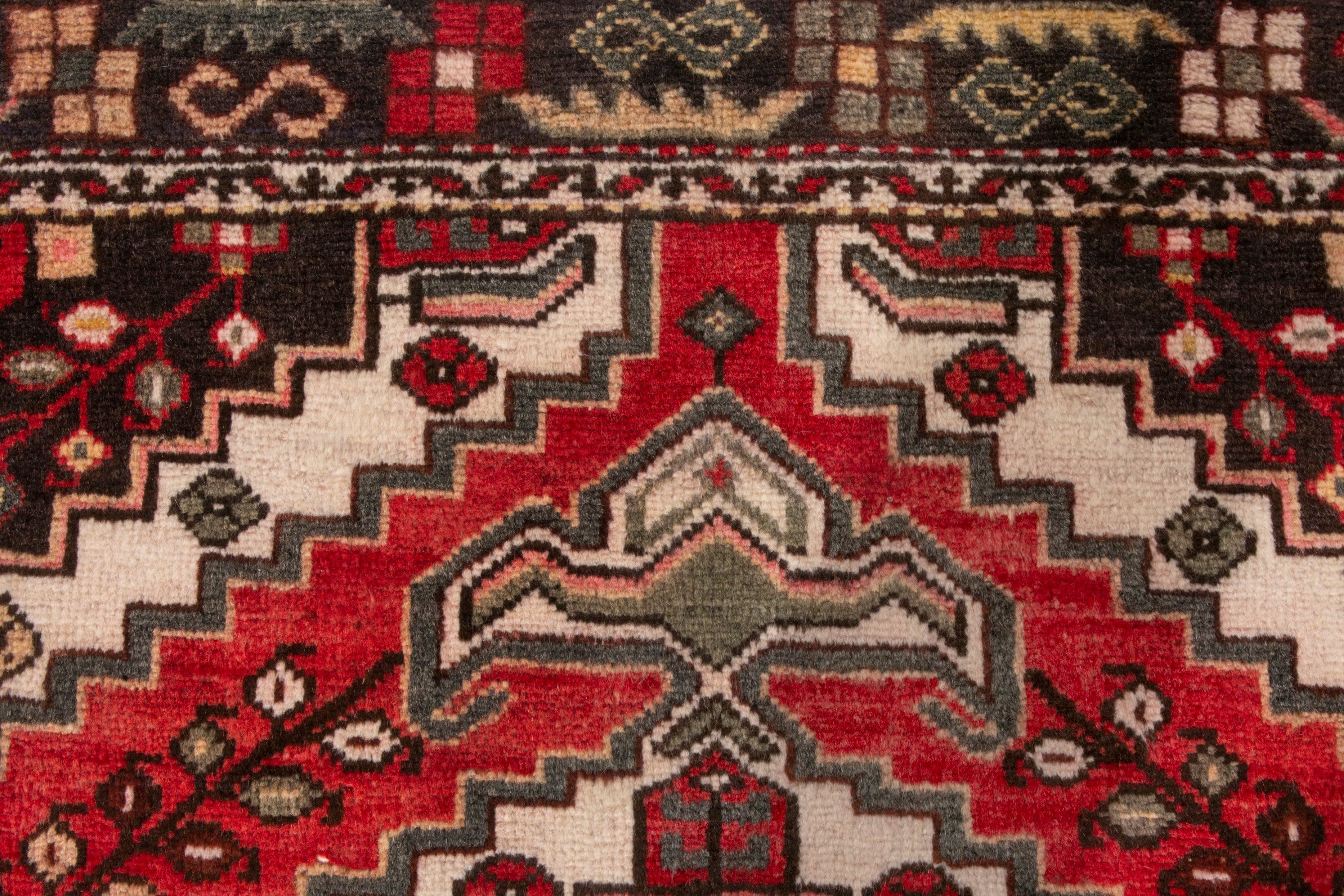 Persian Bakhtiari accent rug in deep red and cream, view 13 of 19