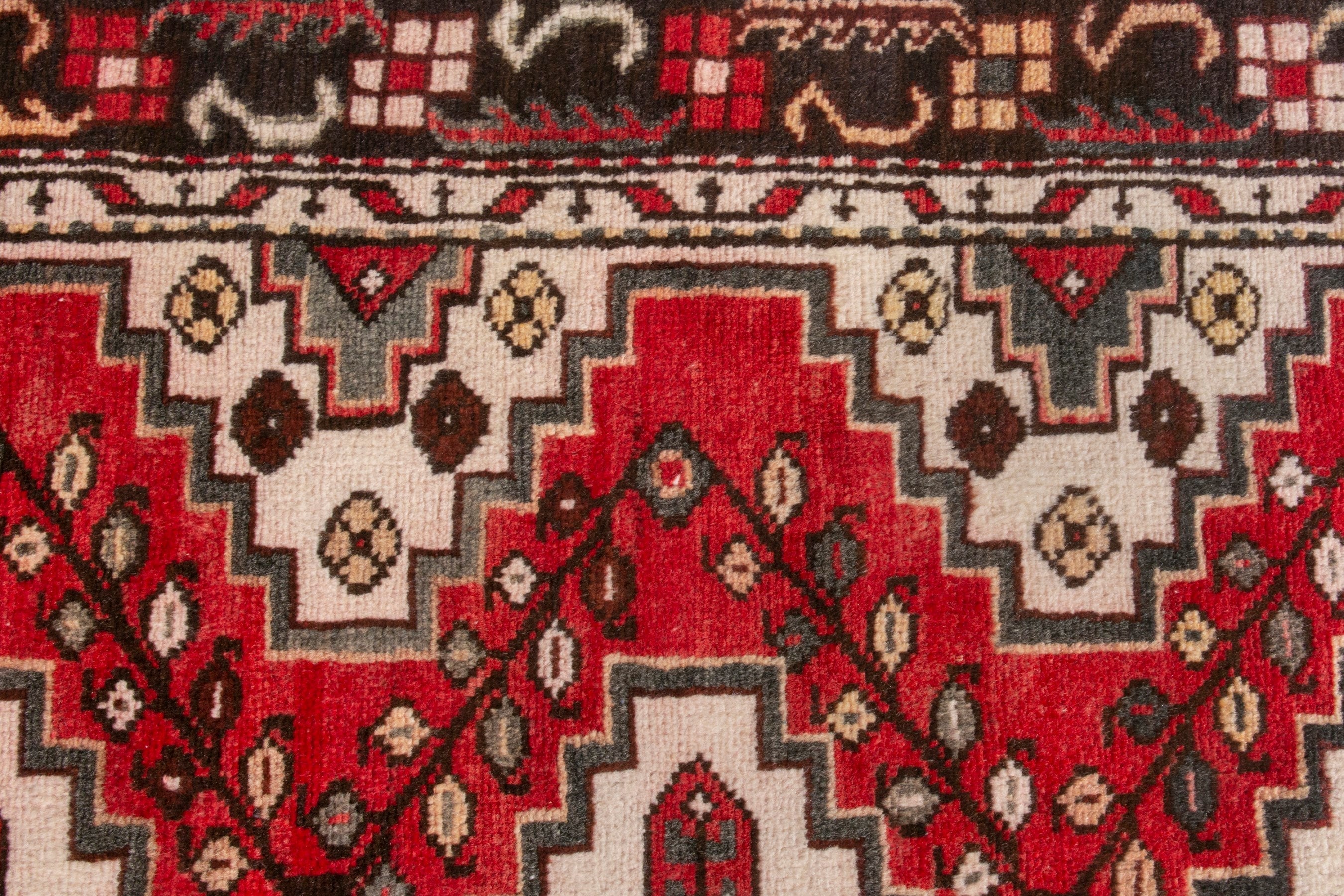 Persian Bakhtiari accent rug in deep red and cream, view 14 of 19