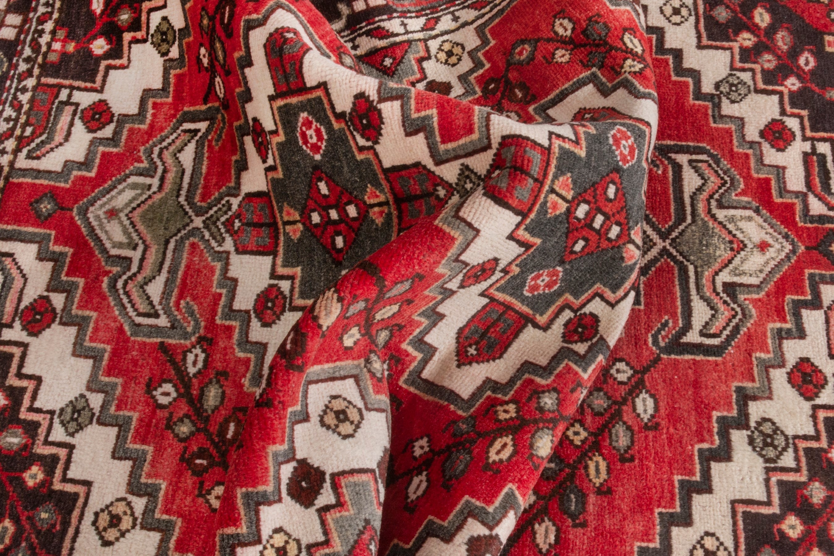 Persian Bakhtiari accent rug in deep red and cream, view 15 of 19