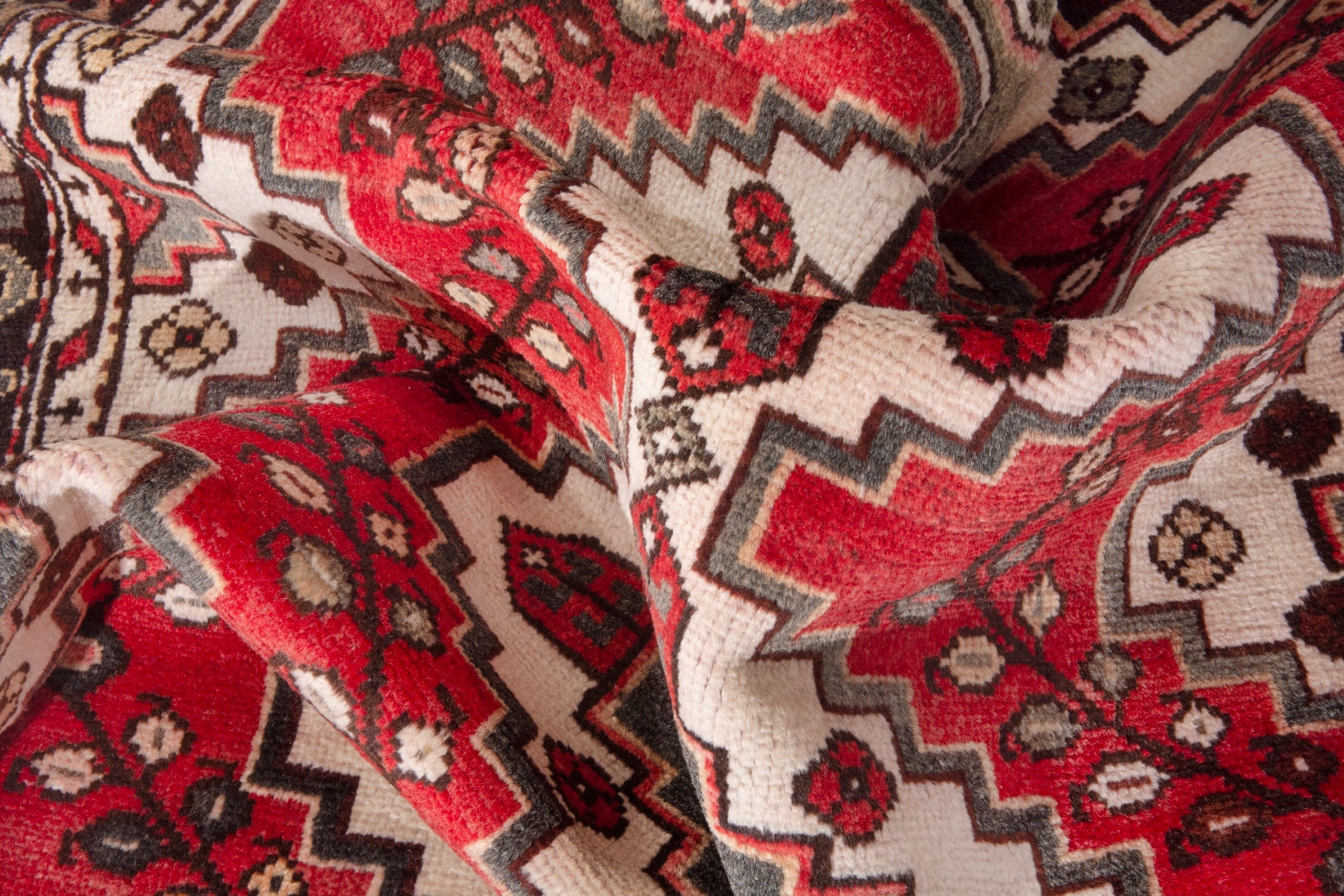 Persian Bakhtiari accent rug in deep red and cream, view 17 of 19