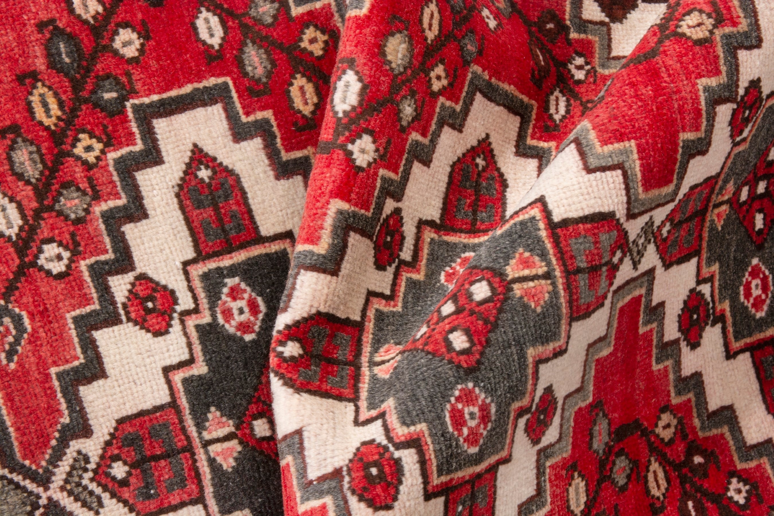 Persian Bakhtiari accent rug in deep red and cream, view 18 of 19