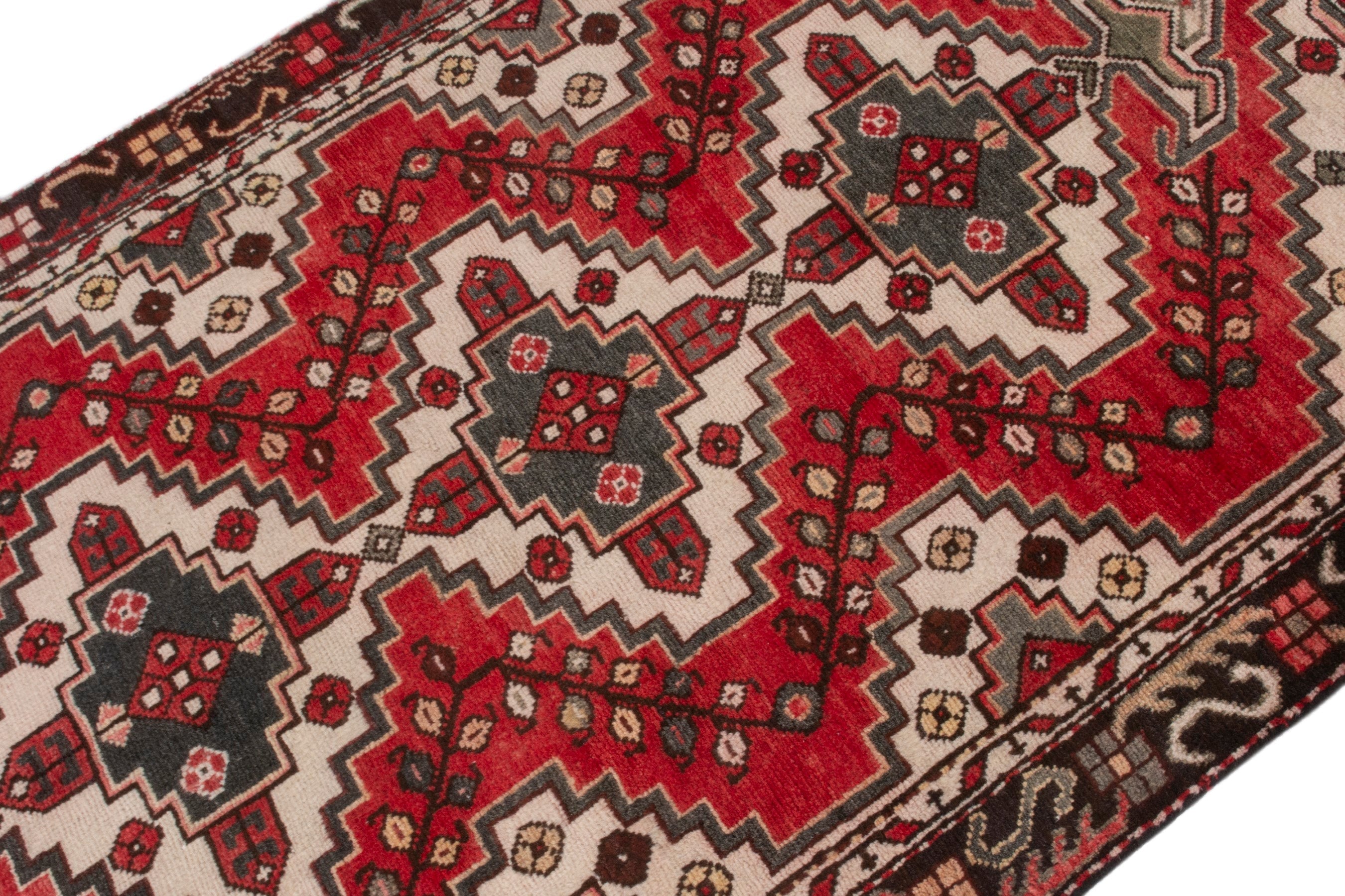 Persian Bakhtiari accent rug in deep red and cream, view 8 of 19