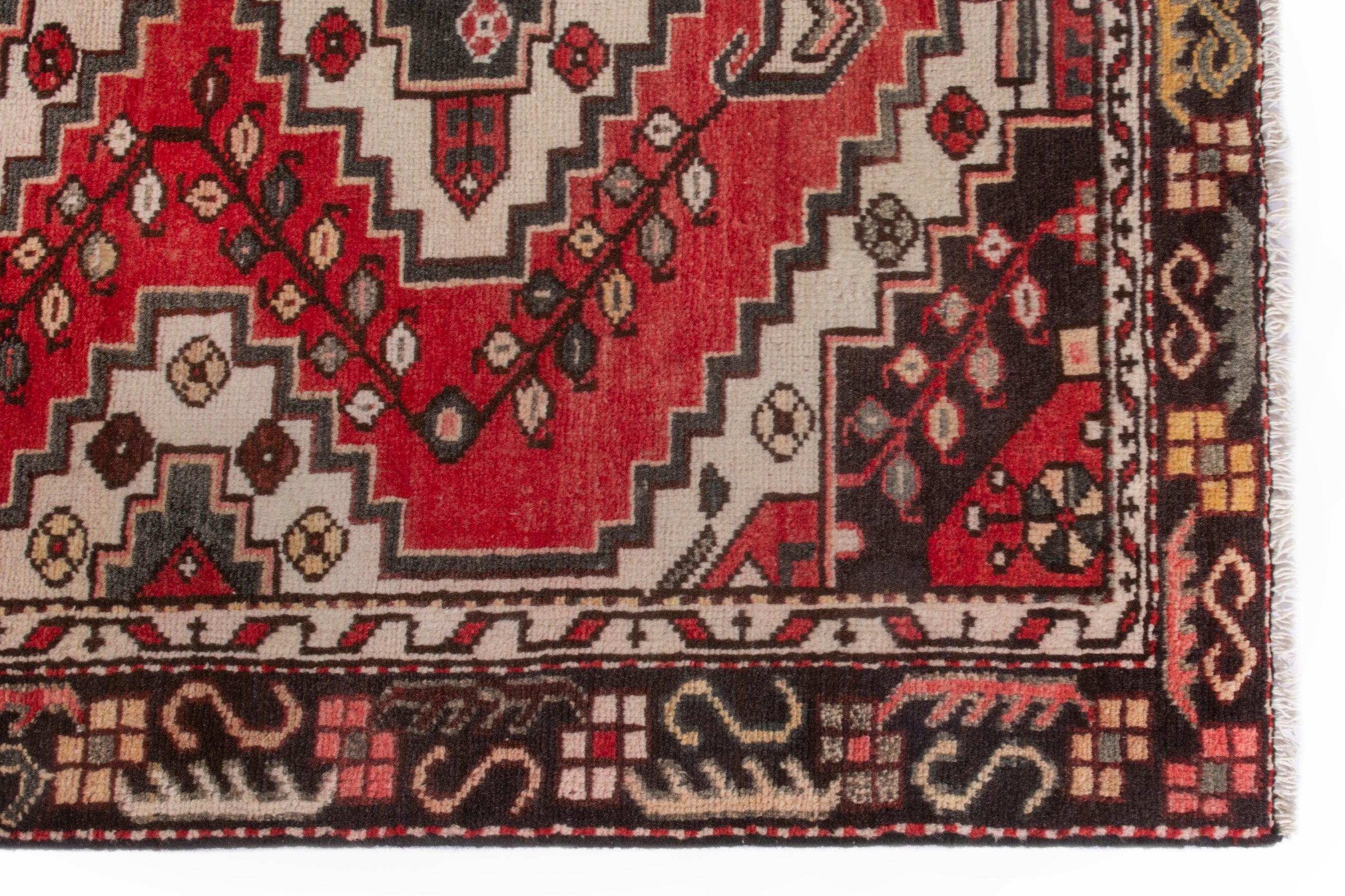 Persian Bakhtiari accent rug in deep red and cream, view 10 of 19