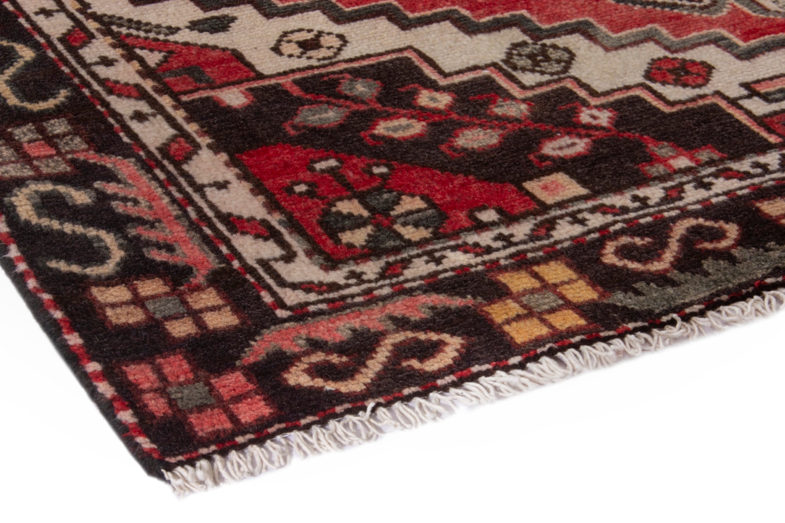 Persian Bakhtiari accent rug in deep red and cream, view 4 of 19