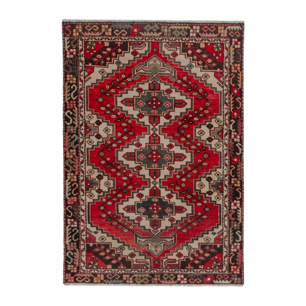 Persian Bakhtiari accent rug in deep red and cream, 4'1" x 6'2"
