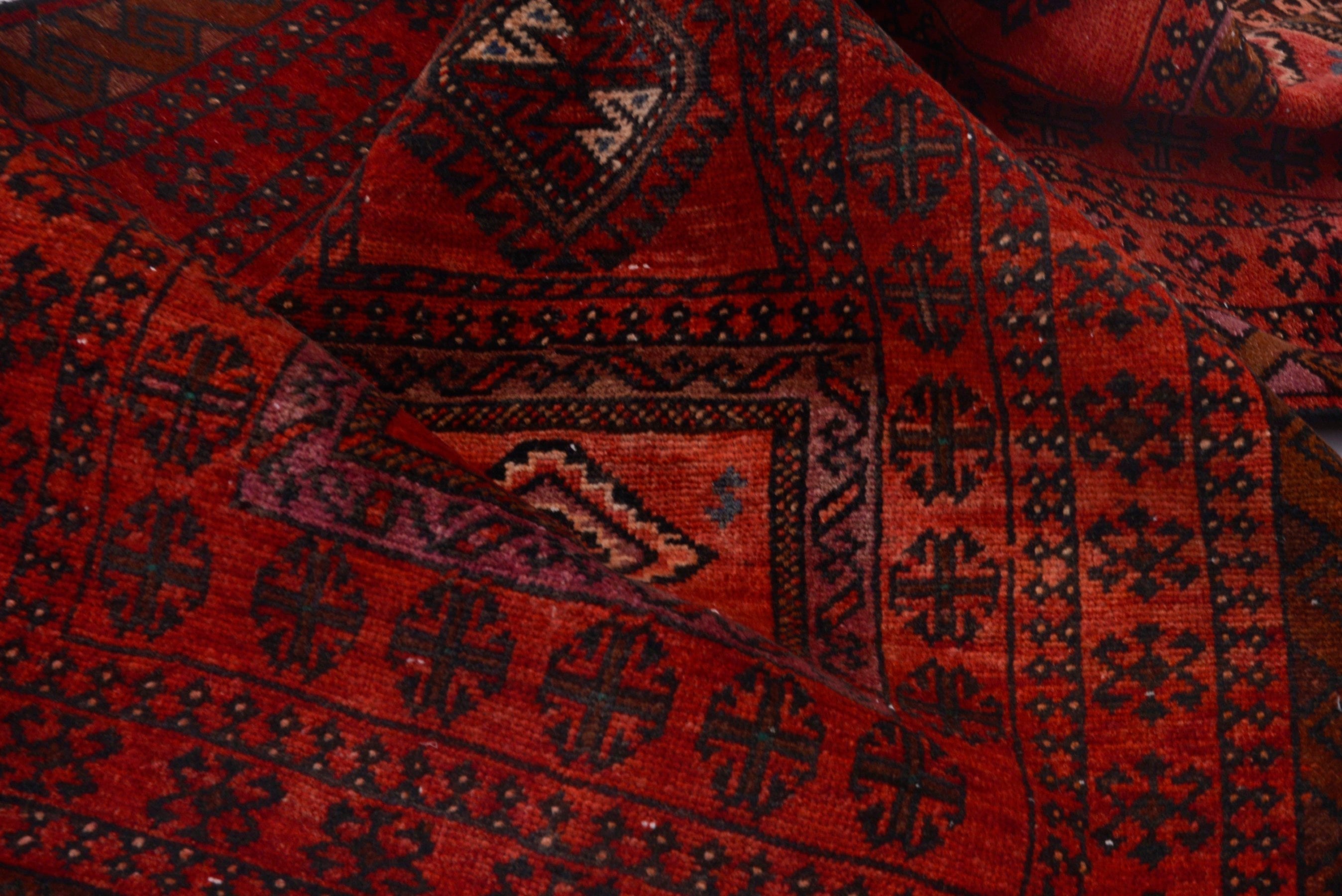 Persian Baluch accent rug in deep red and burgundy, view 16 of 17