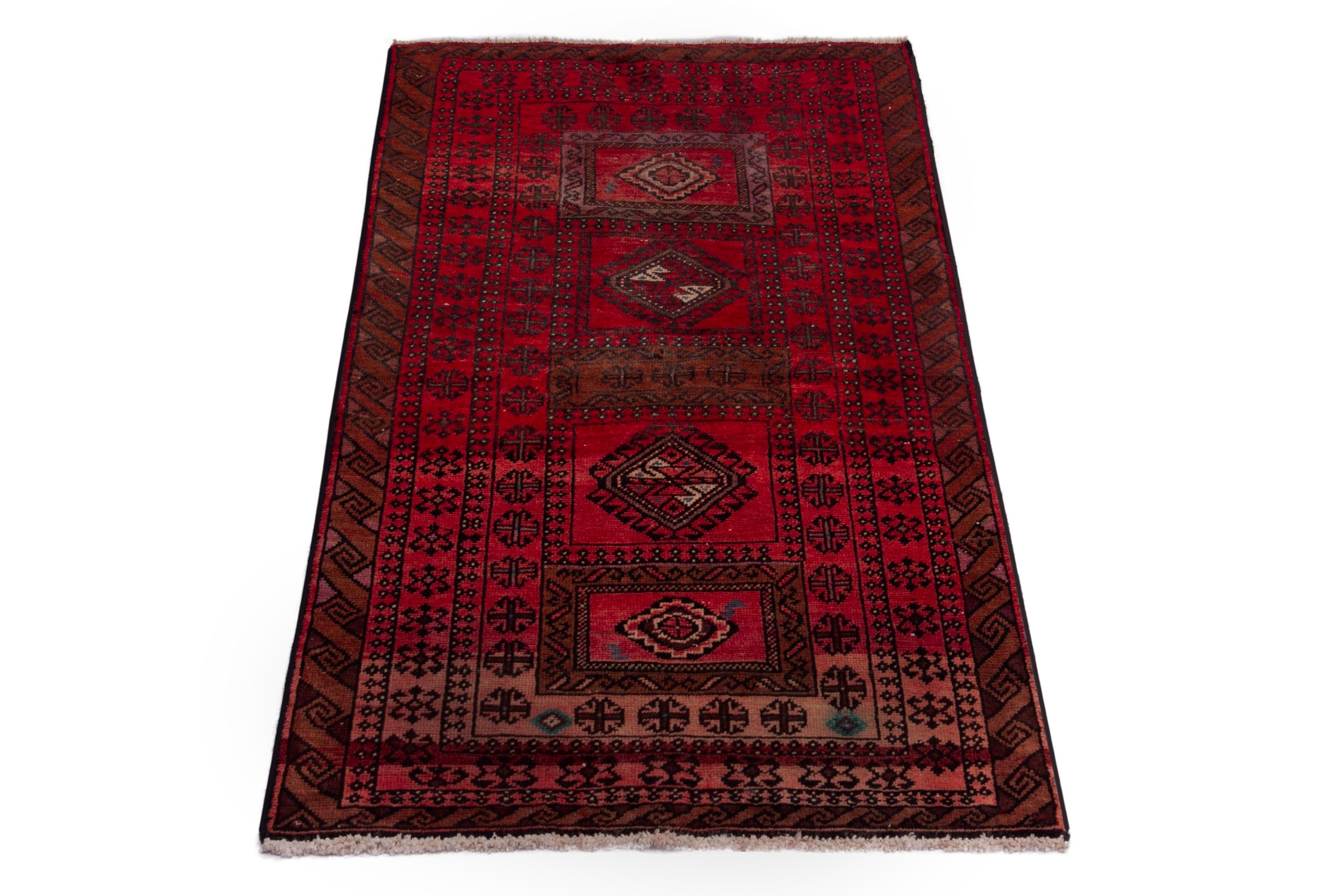 Persian Baluch accent rug in deep red and burgundy, view 2 of 17
