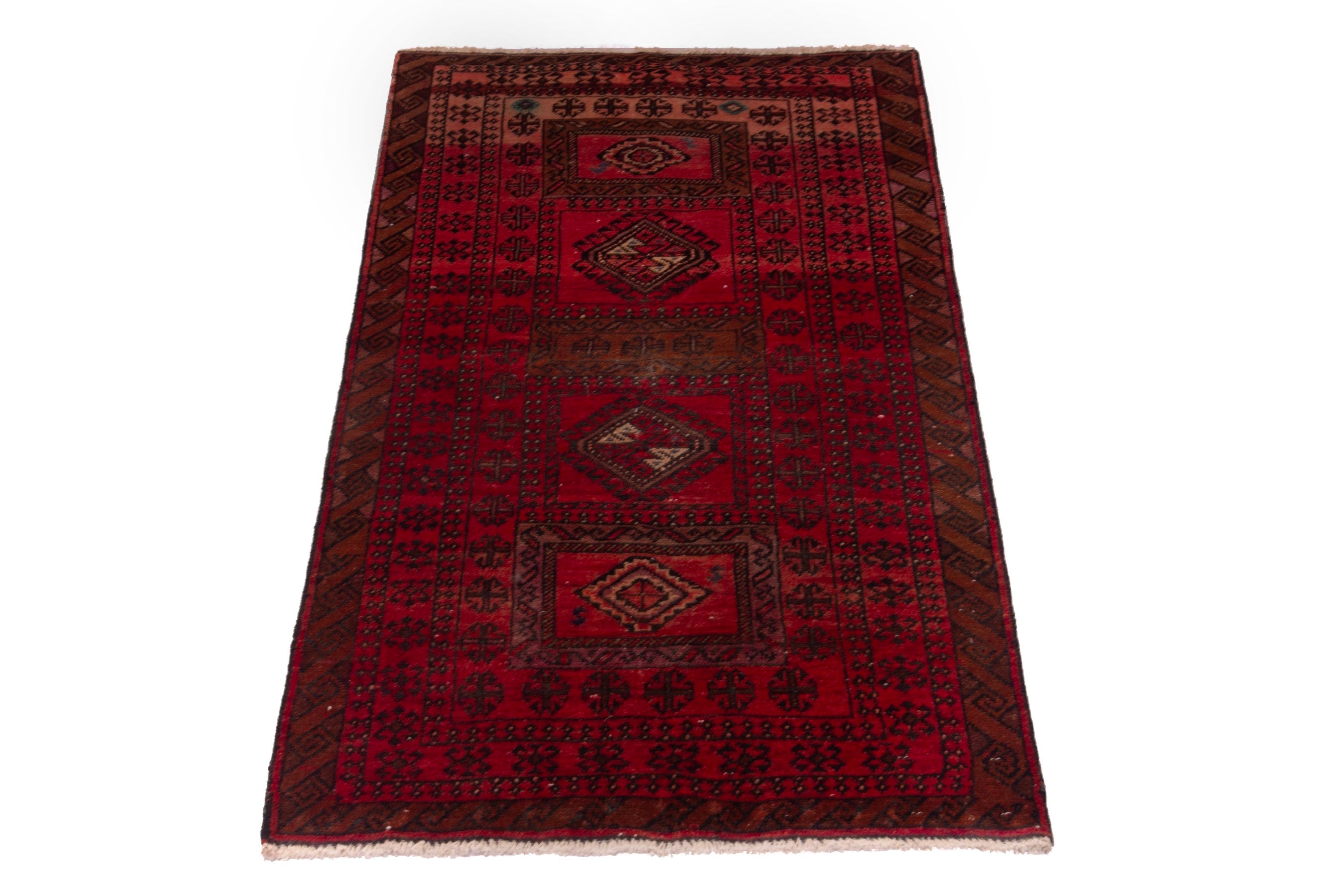 Persian Baluch accent rug in deep red and burgundy, view 3 of 17