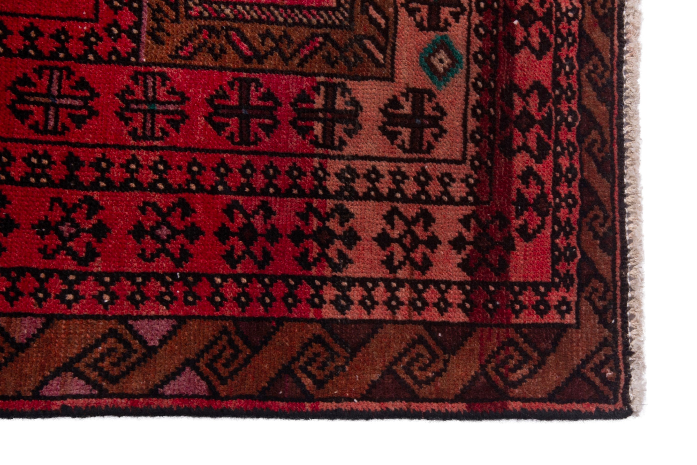 Persian Baluch accent rug in deep red and burgundy, view 5 of 17