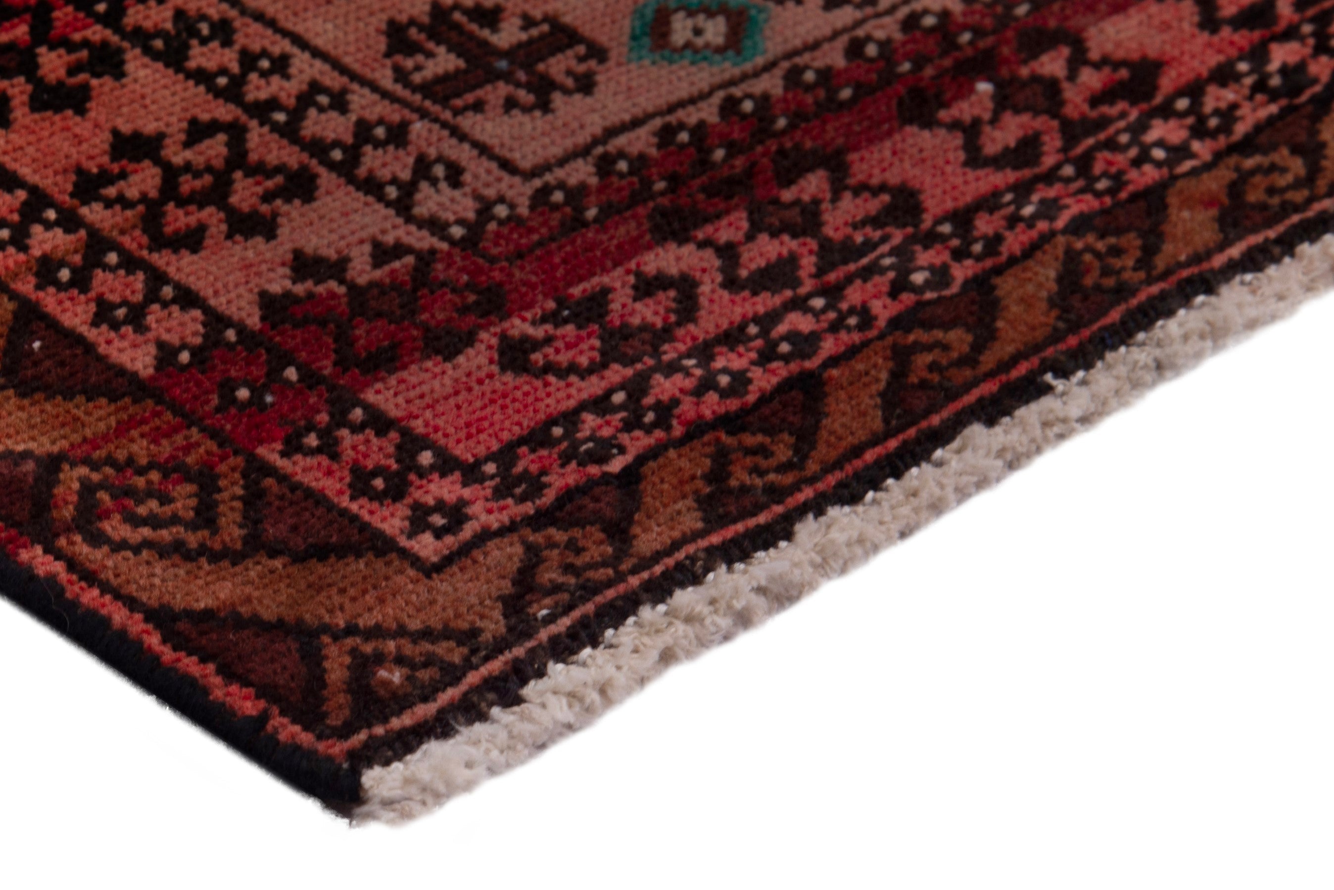 Persian Baluch accent rug in deep red and burgundy, view 6 of 17