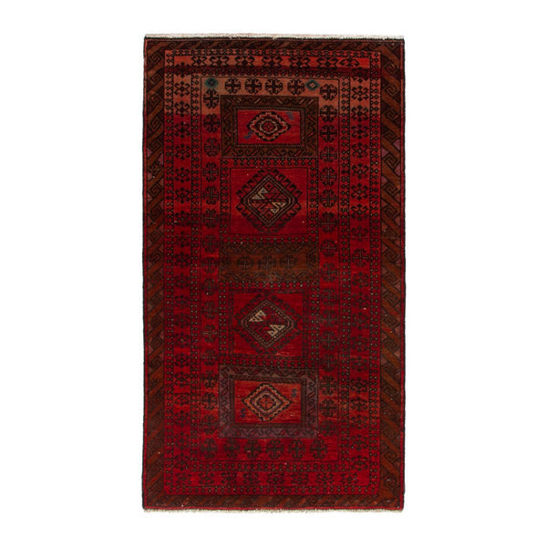 Persian Baluch accent rug in deep red and burgundy, 2'6" x 4'5"