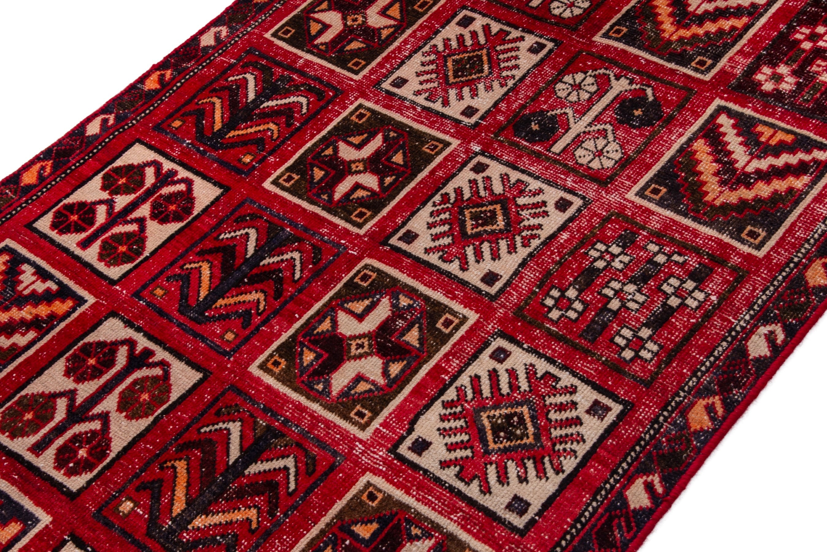Persian Bakhtiari runner rug in deep red and burgundy, view 8 of 19