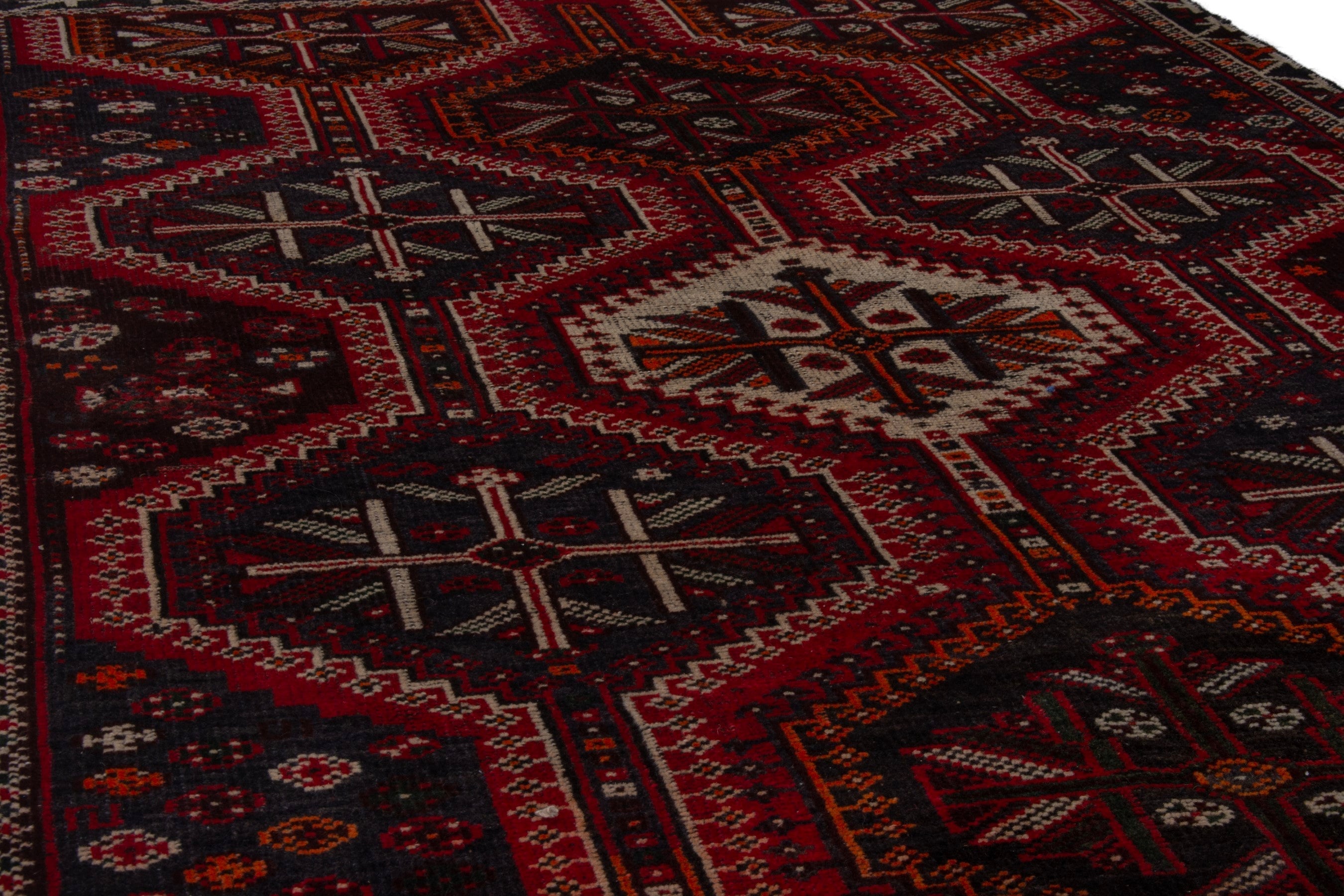 Persian Shiraz area rug in burgundy and deep red, view 7 of 18