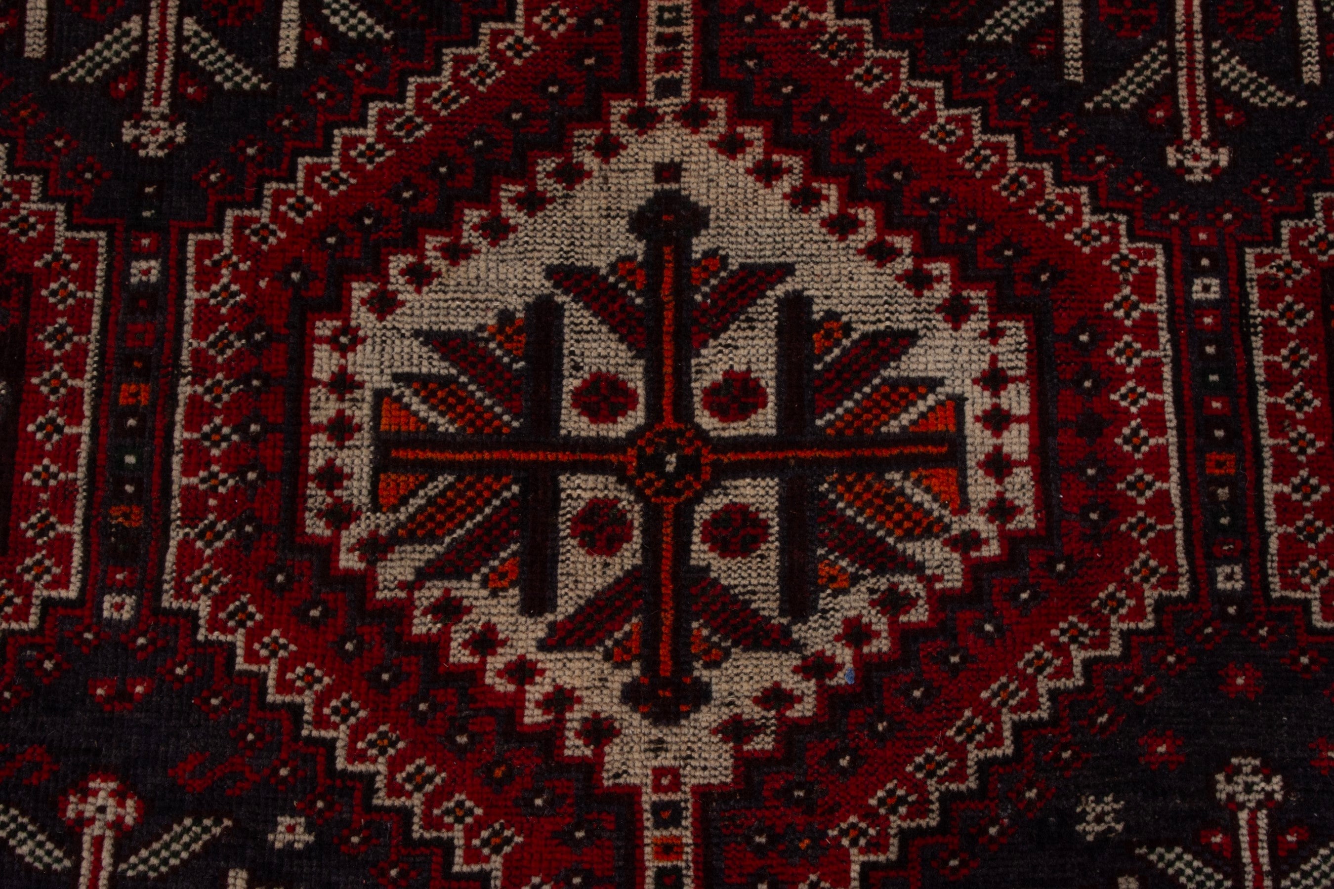 Persian Shiraz area rug in burgundy and deep red, view 12 of 18