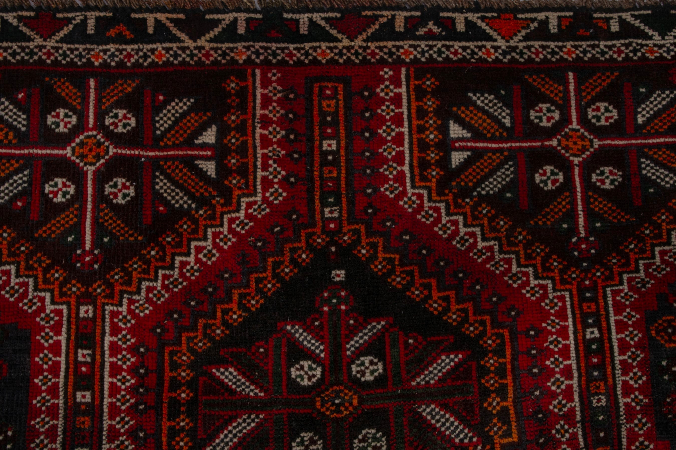 Persian Shiraz area rug in burgundy and deep red, view 13 of 18