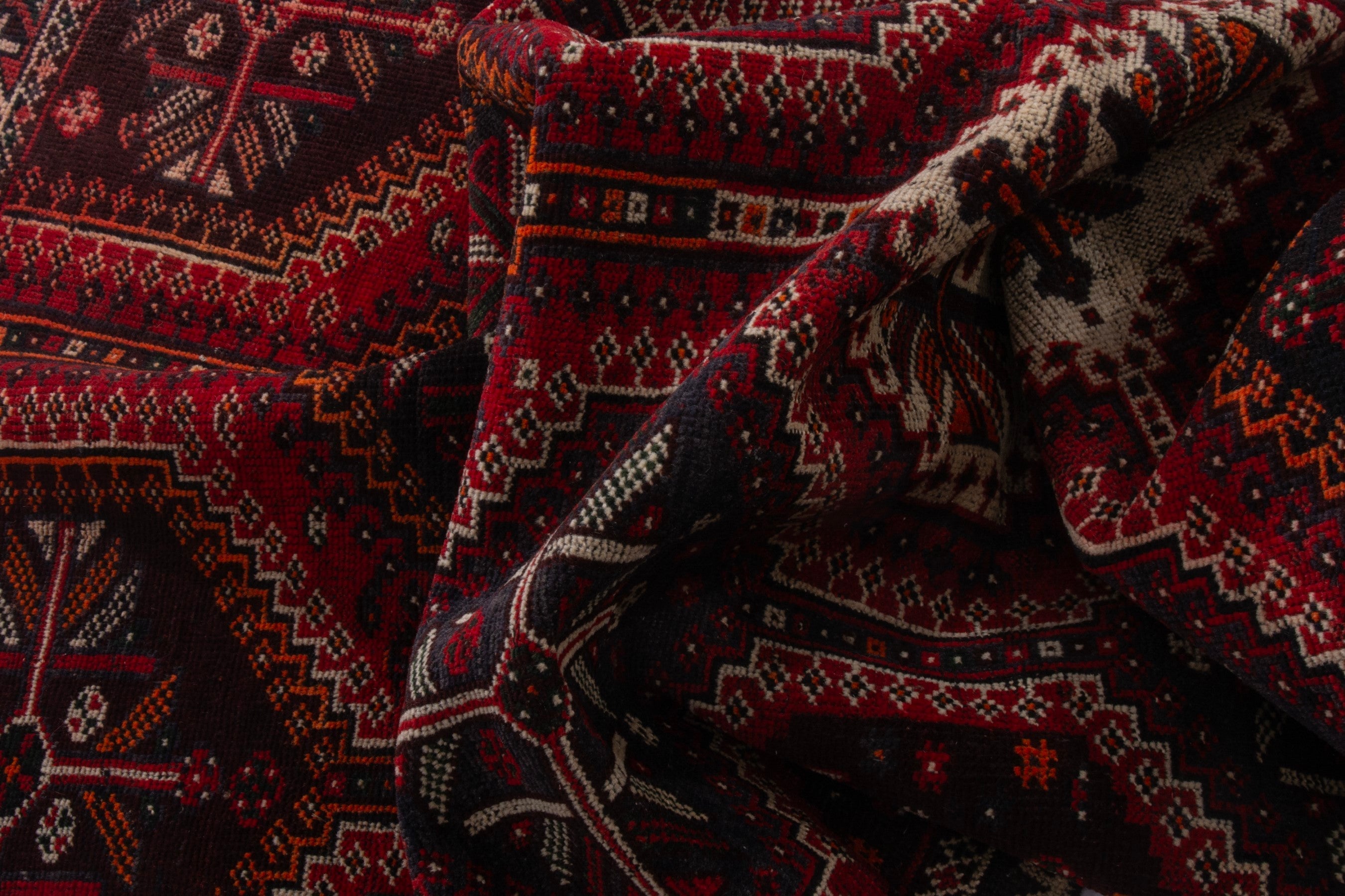Persian Shiraz area rug in burgundy and deep red, view 15 of 18