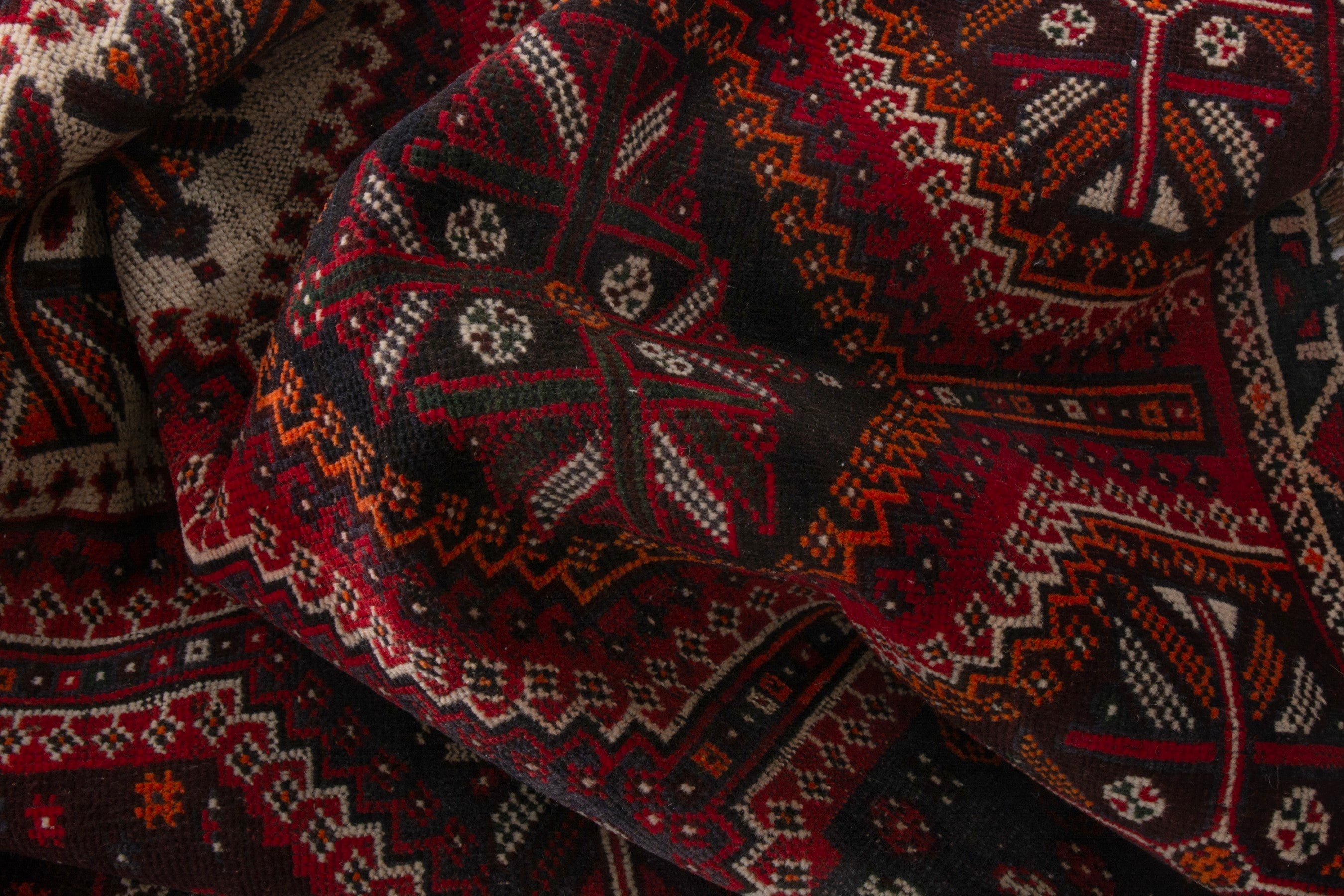 Persian Shiraz area rug in burgundy and deep red, view 16 of 18