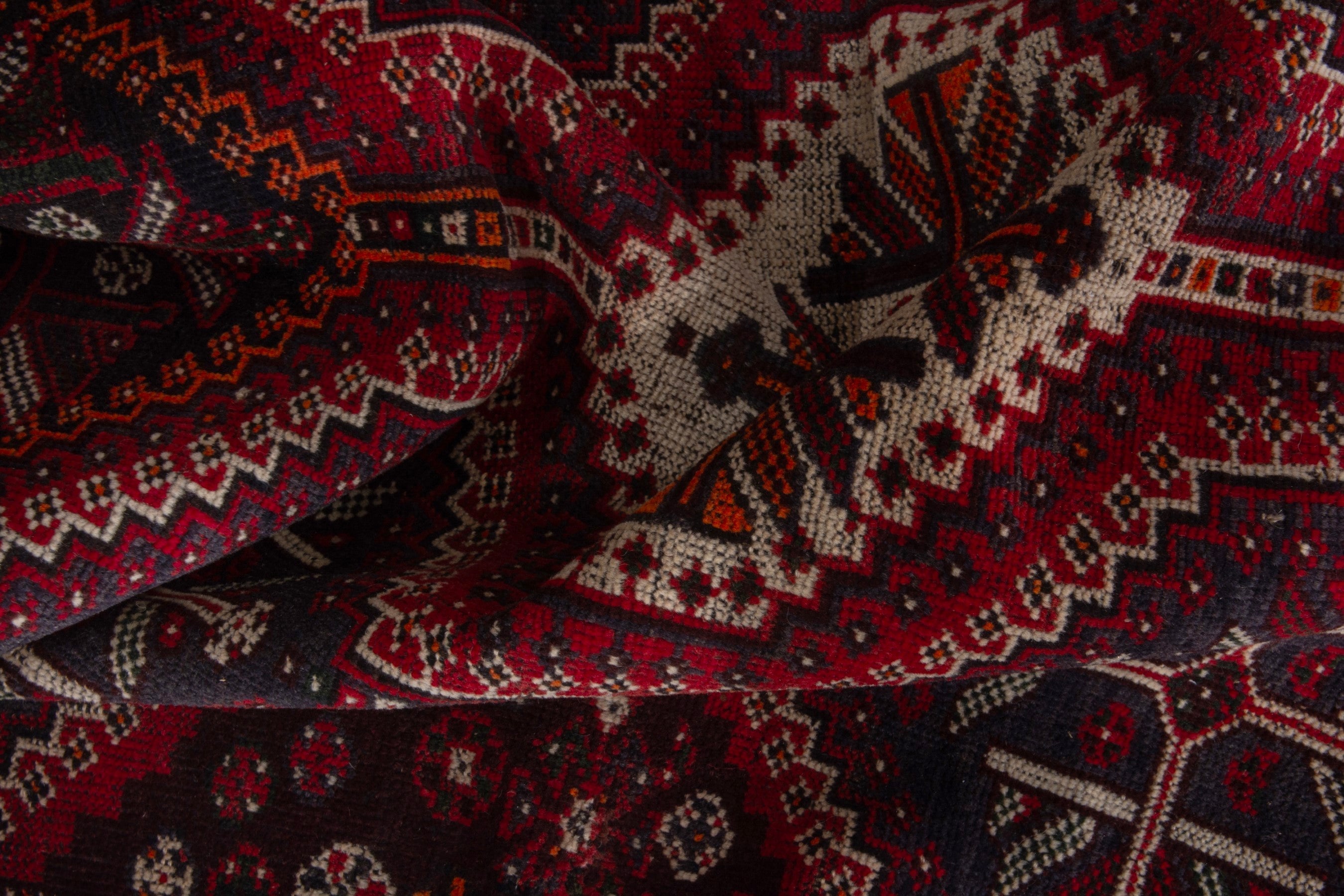 Persian Shiraz area rug in burgundy and deep red, view 17 of 18