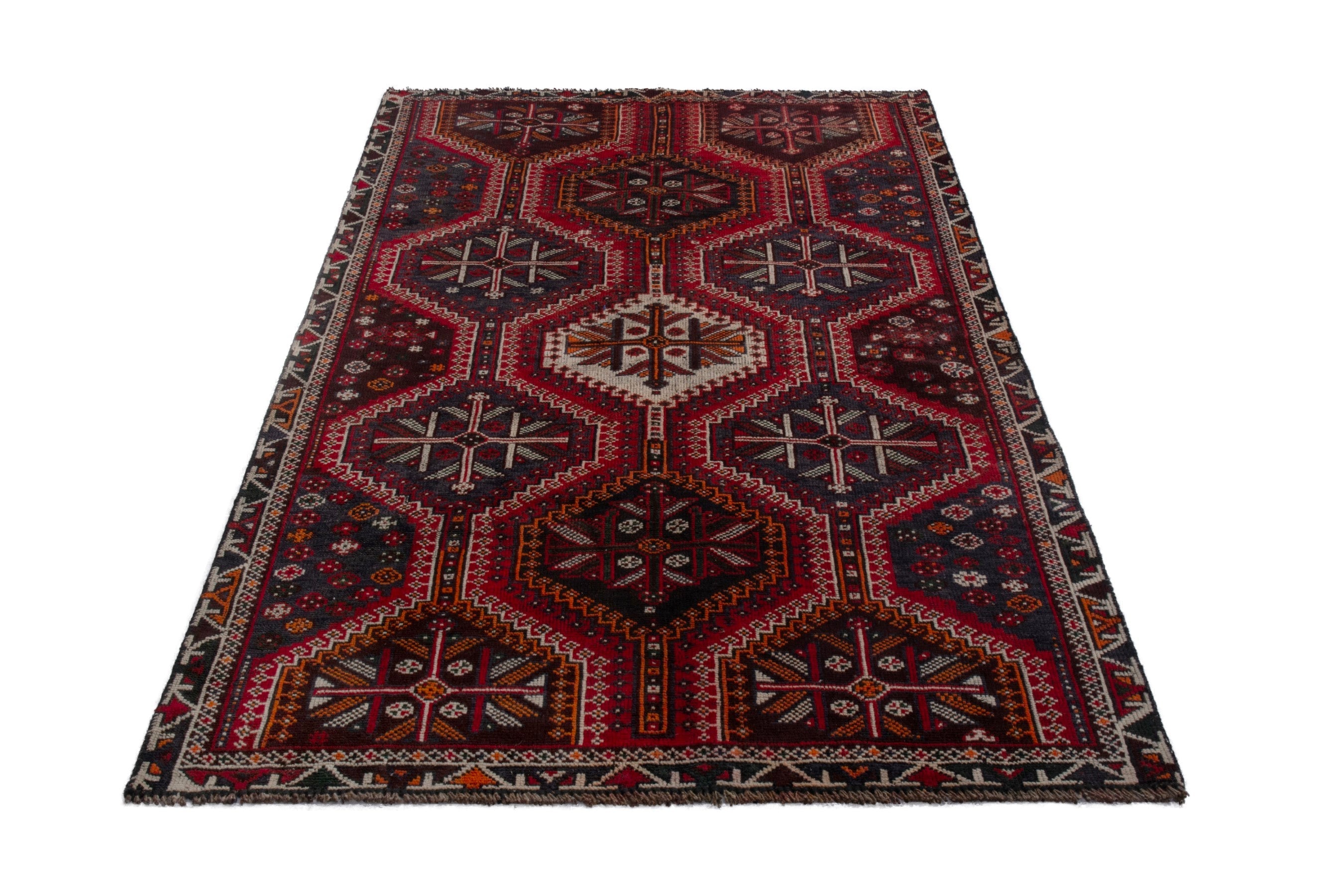 Persian Shiraz area rug in burgundy and deep red, view 2 of 18