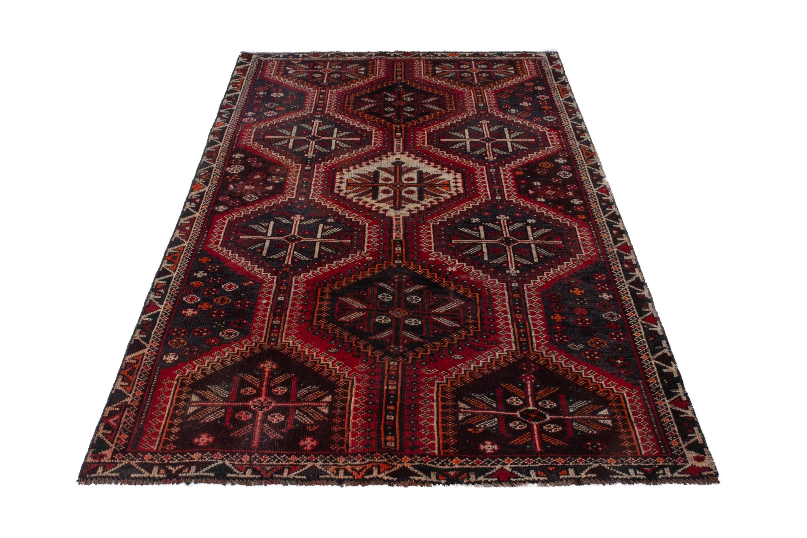 Persian Shiraz area rug in burgundy and deep red, view 3 of 18