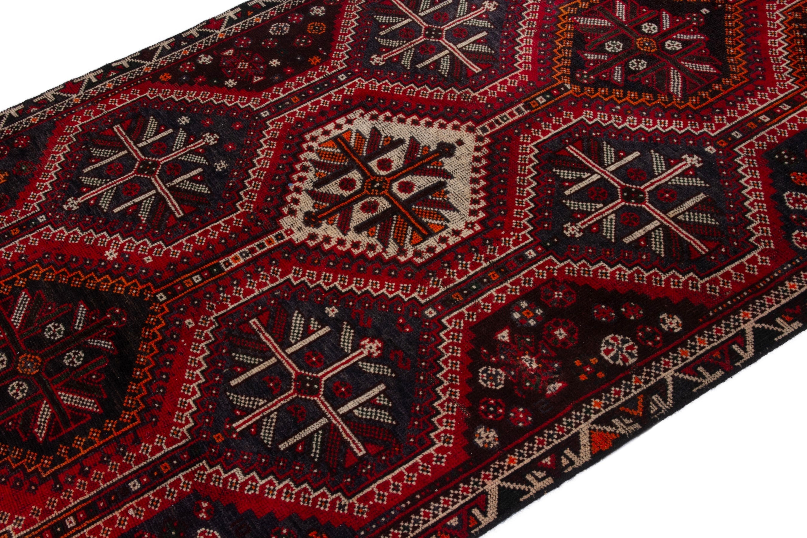 Persian Shiraz area rug in burgundy and deep red, view 8 of 18
