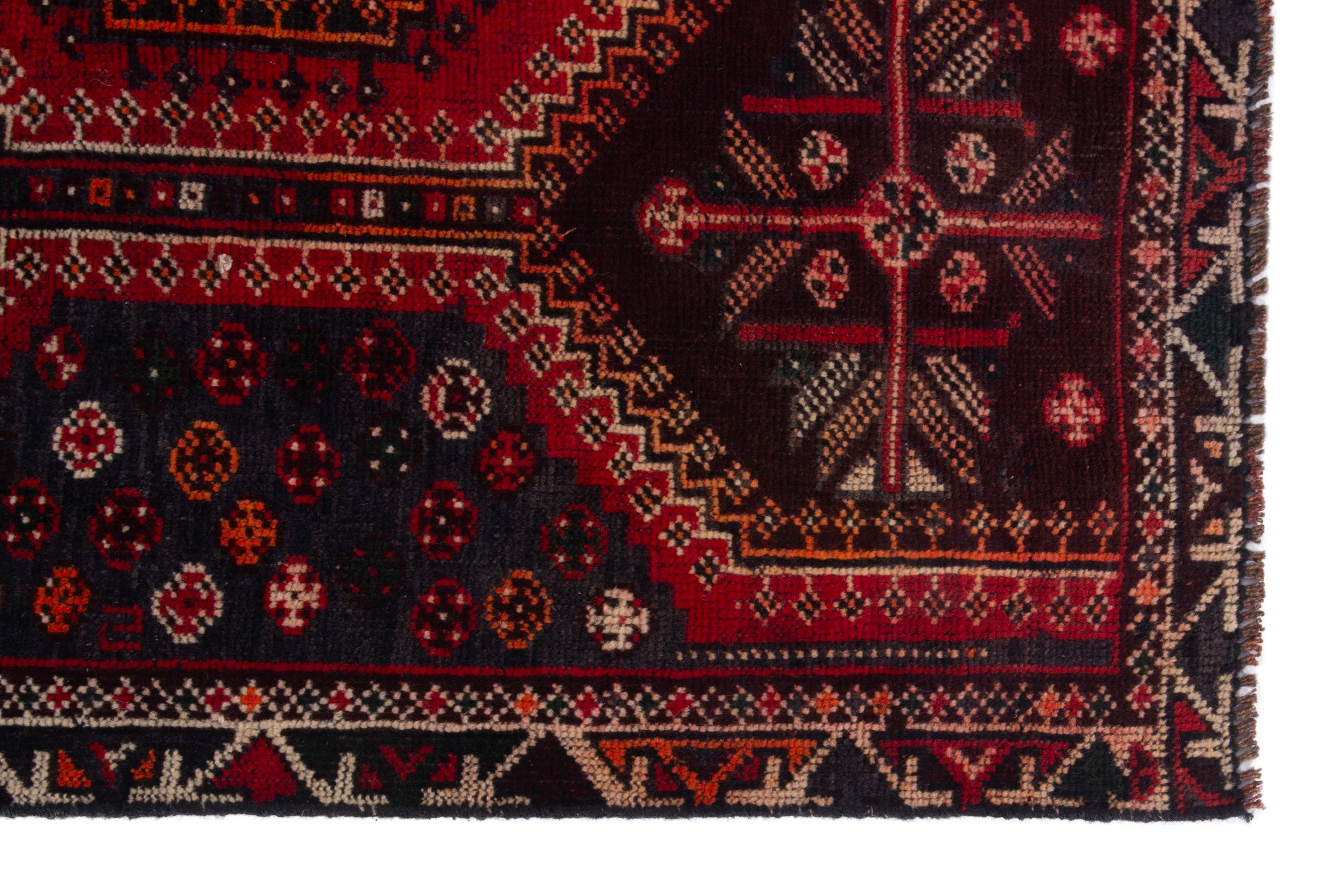 Persian Shiraz area rug in burgundy and deep red, view 10 of 18