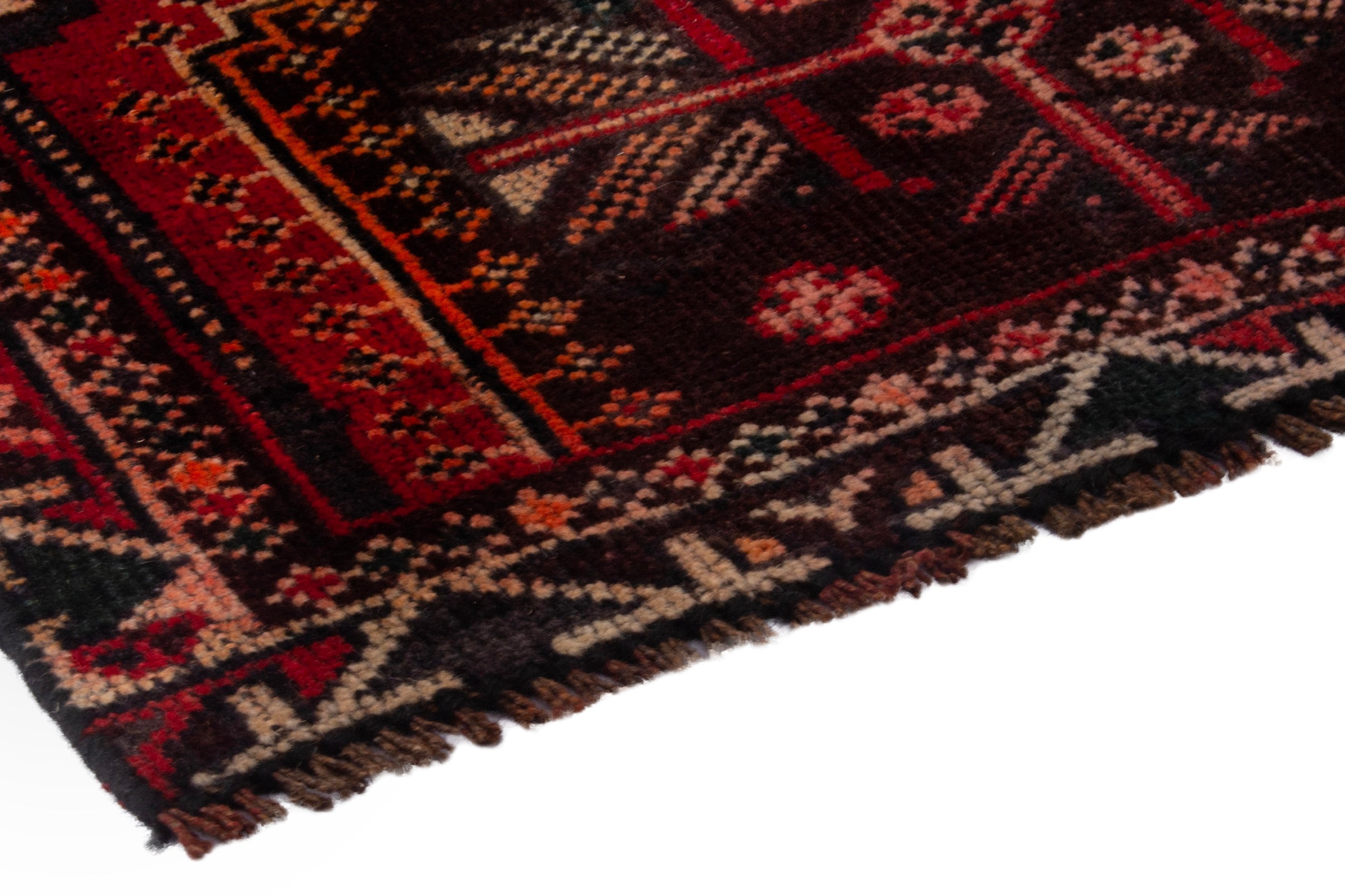 Persian Shiraz area rug in burgundy and deep red, view 4 of 18