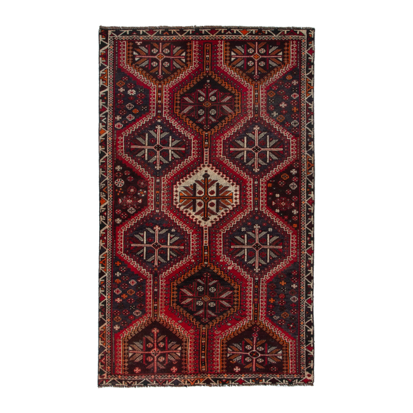 Persian Shiraz area rug in burgundy and deep red, 4'5" x 7'7"