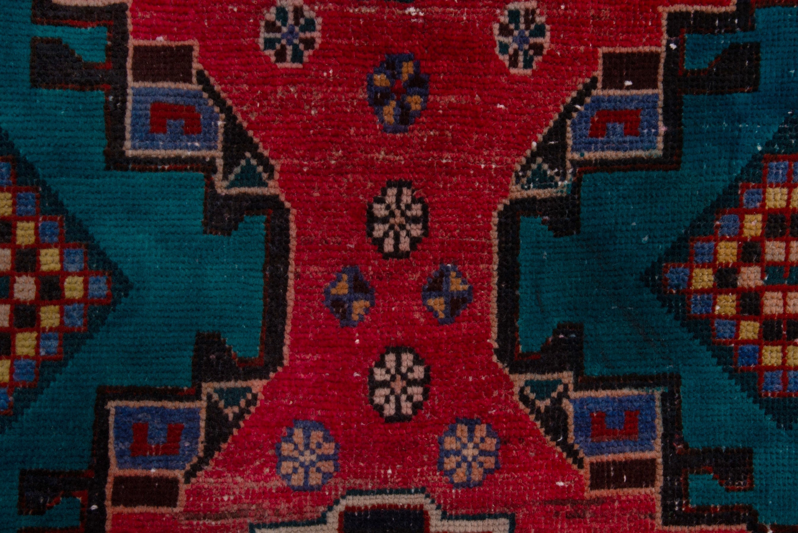 Persian Shiraz runner rug in deep red and teal, view 12 of 17