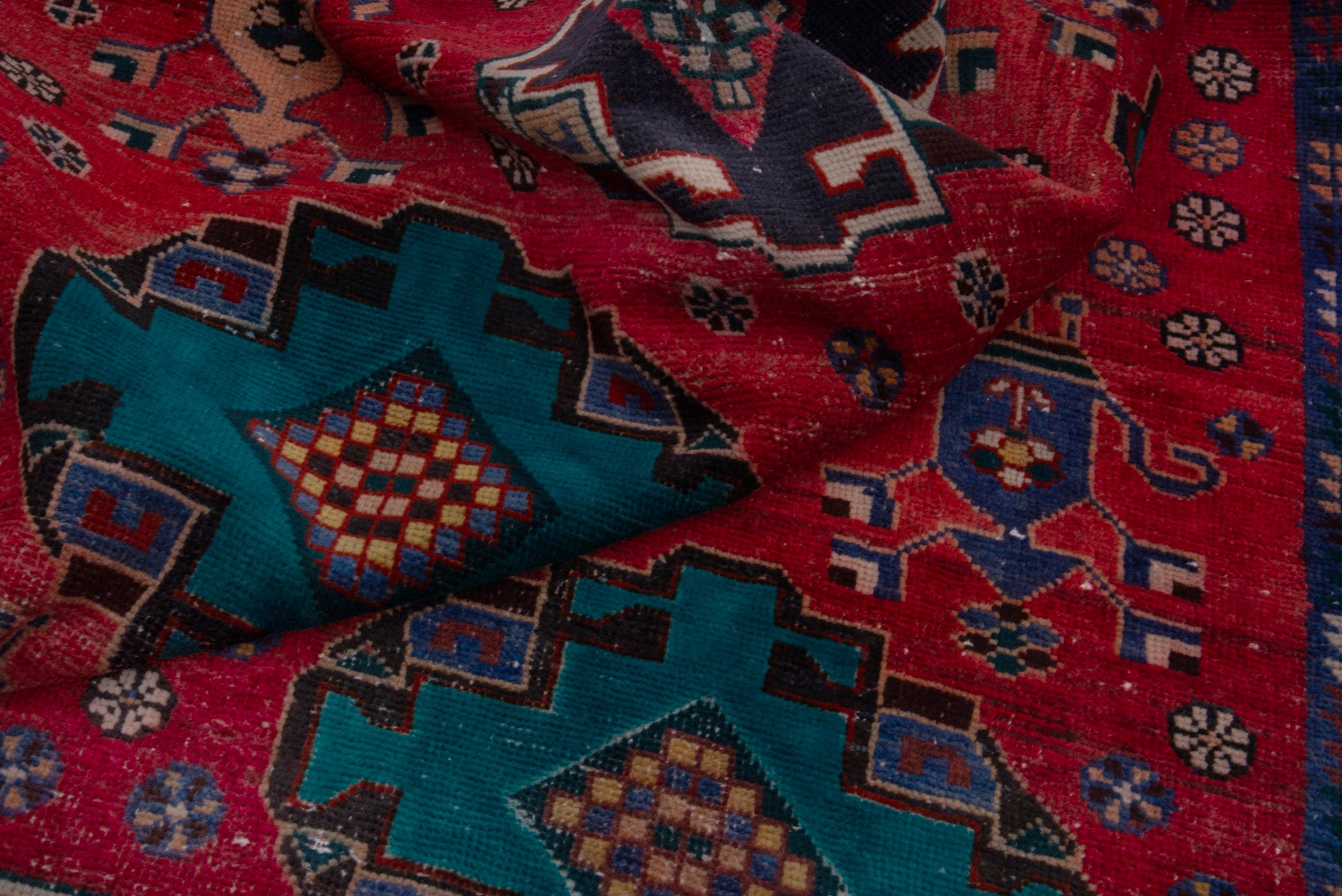 Persian Shiraz runner rug in deep red and teal, view 15 of 17