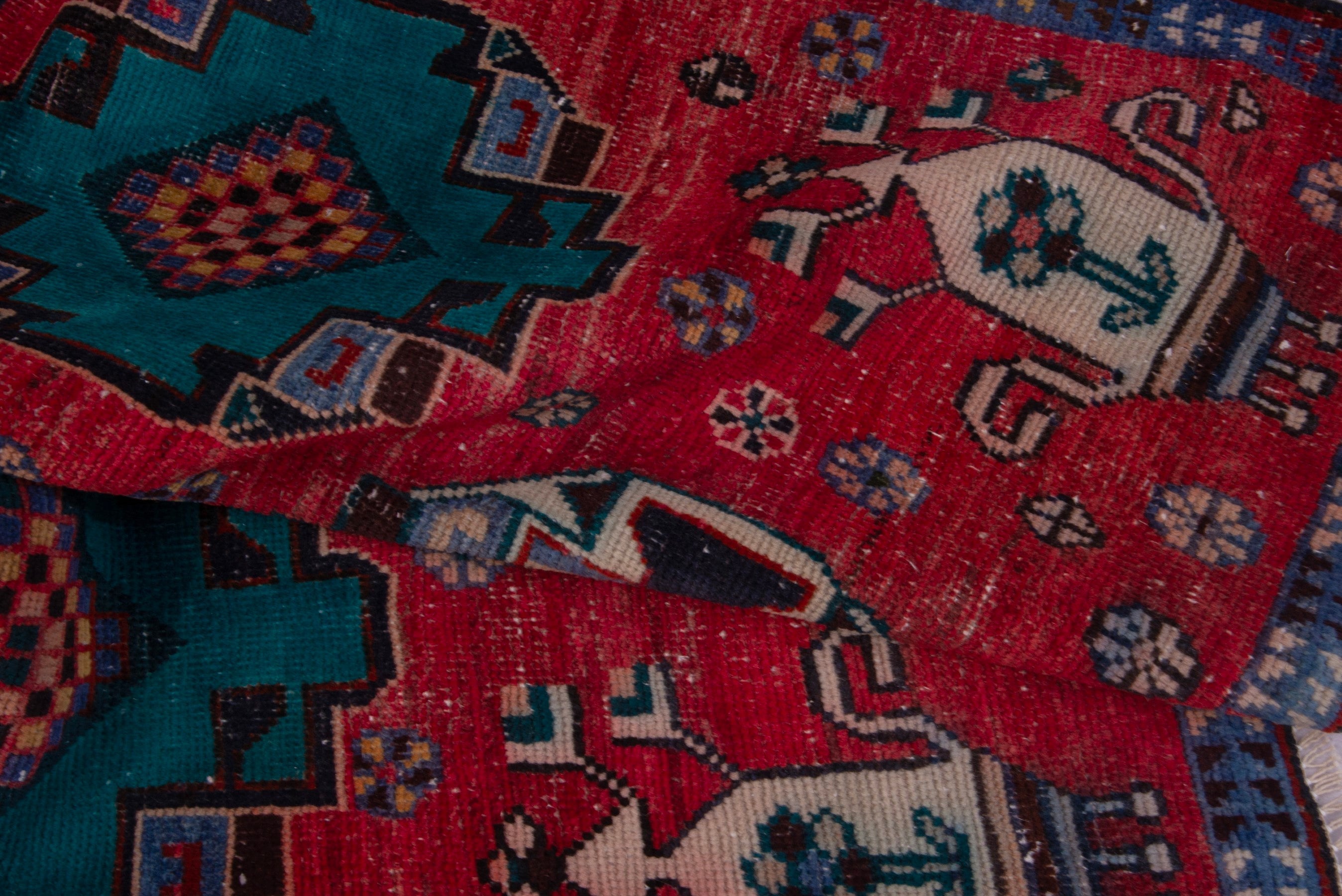 Persian Shiraz runner rug in deep red and teal, view 16 of 17