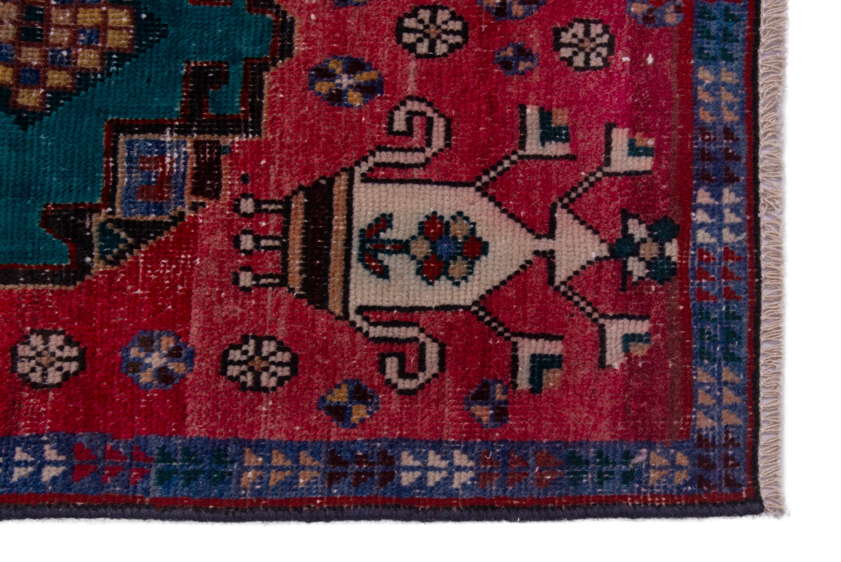 Persian Shiraz runner rug in deep red and teal, view 10 of 17