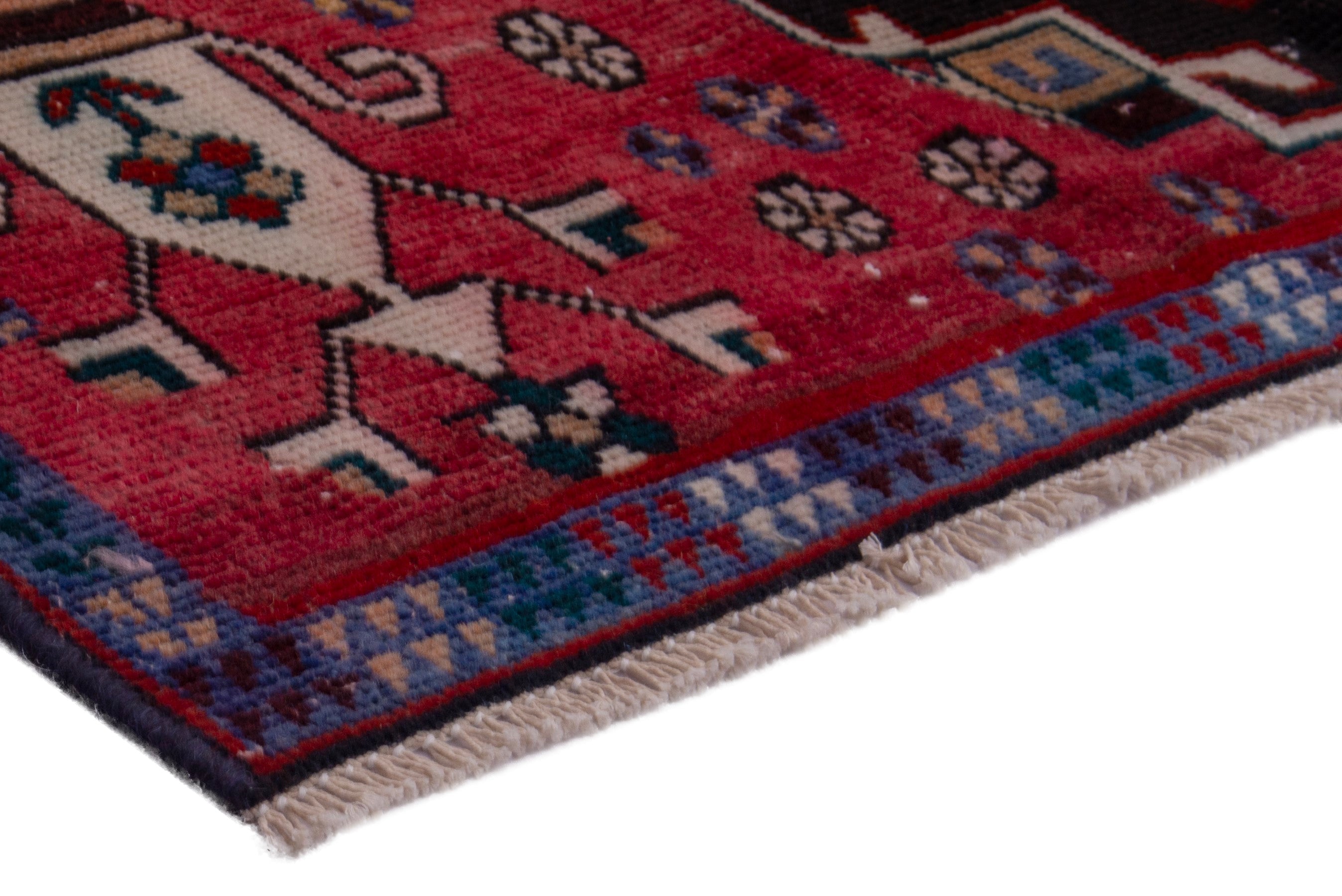 Persian Shiraz runner rug in deep red and teal, view 4 of 17