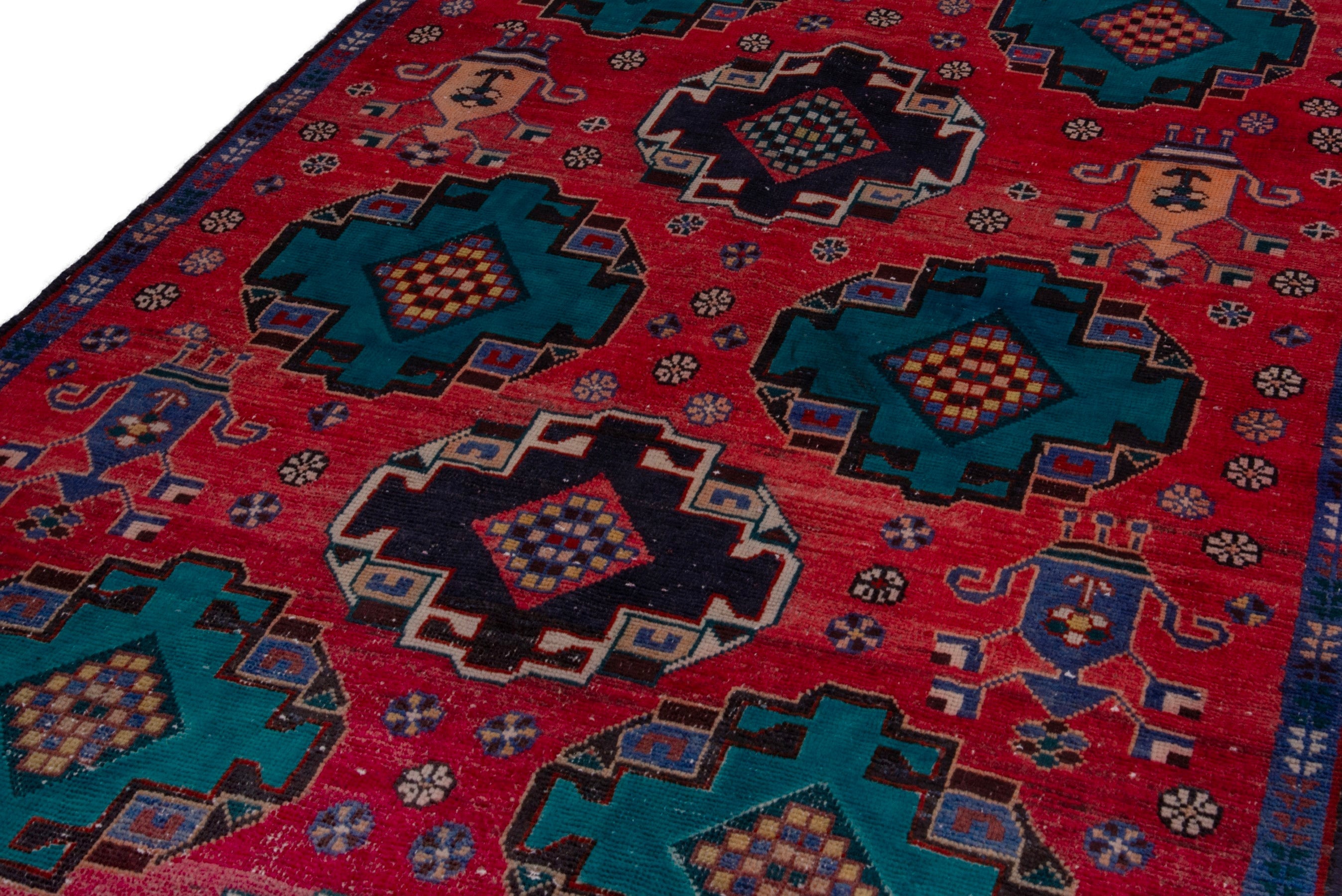 Persian Shiraz runner rug in deep red and teal, view 6 of 17