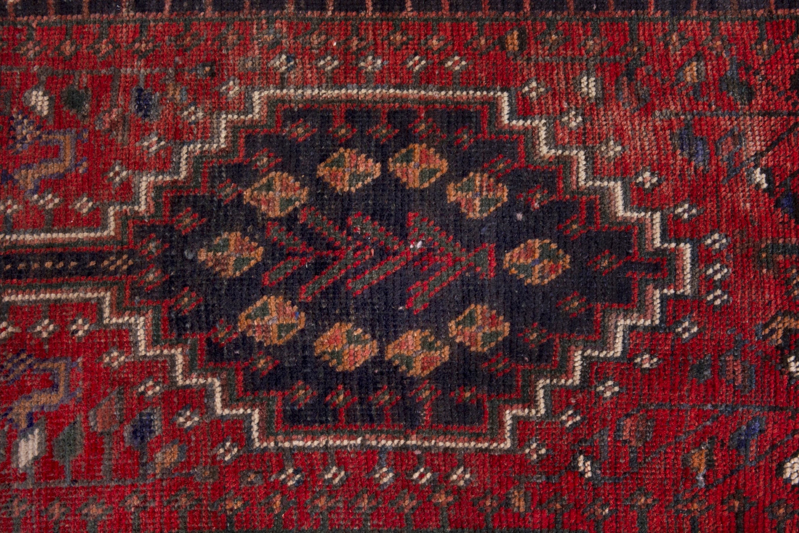 Persian Shiraz runner rug in deep red and cream, view 13 of 18