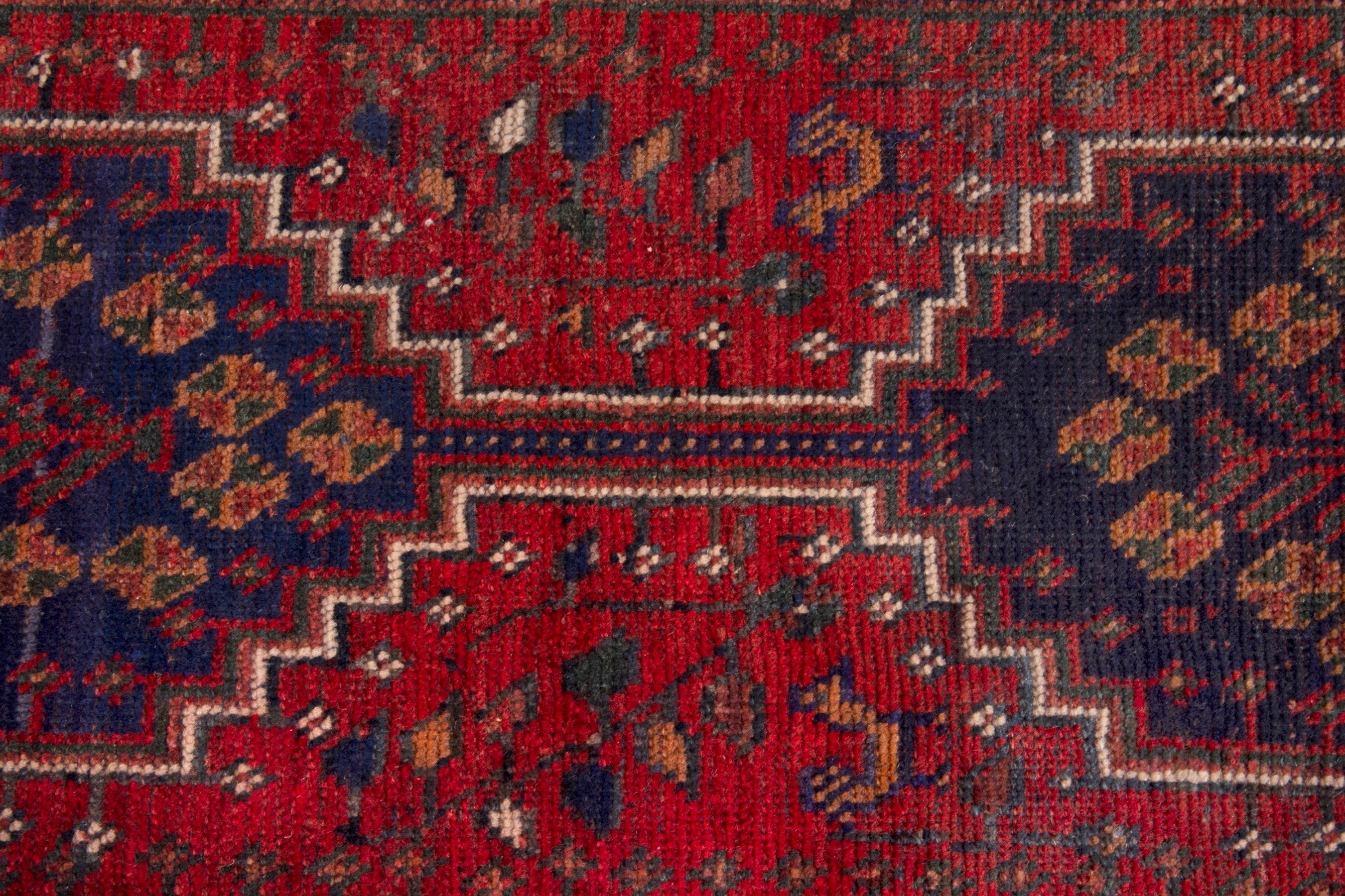 Persian Shiraz runner rug in deep red and cream, view 14 of 18