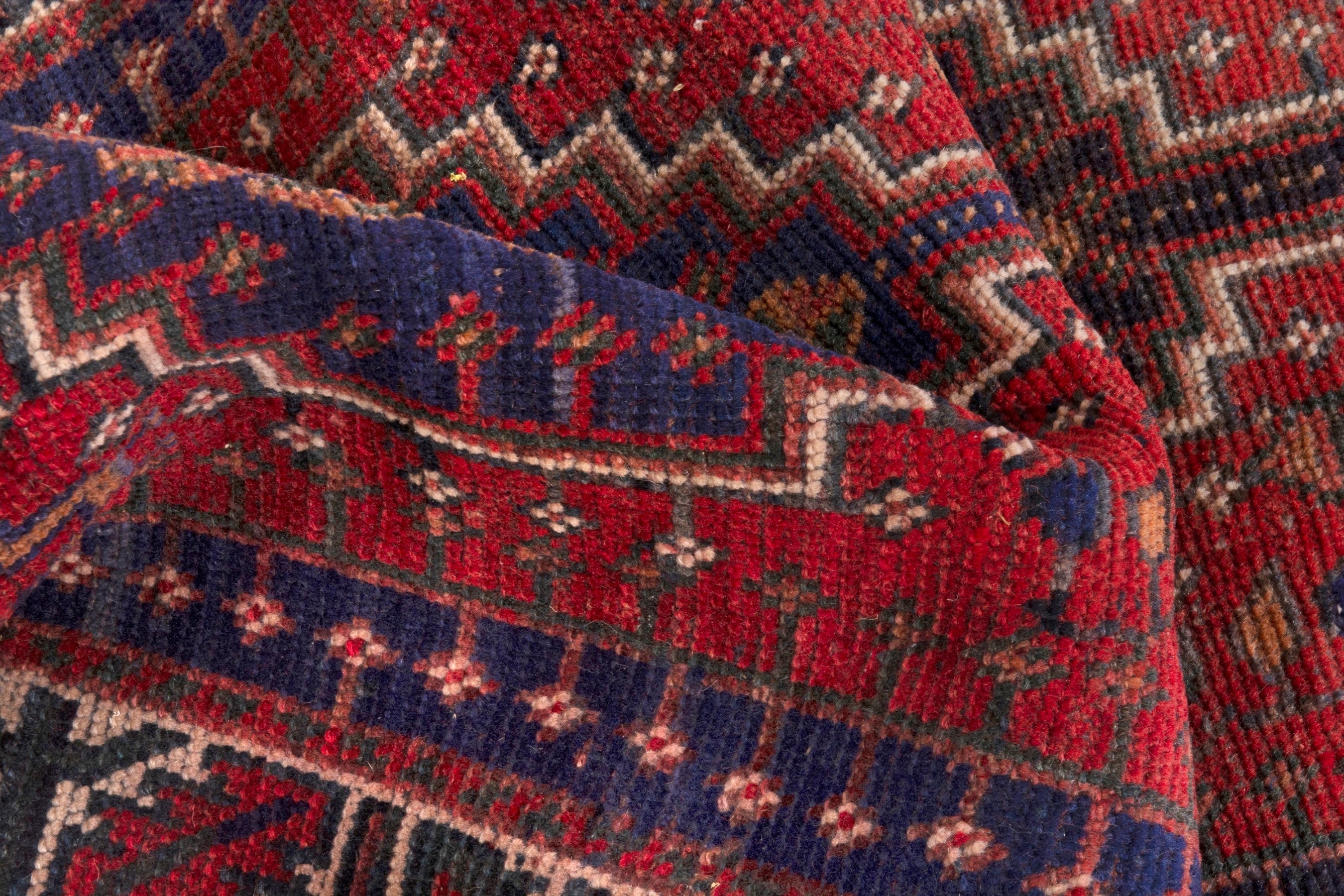 Persian Shiraz runner rug in deep red and cream, view 15 of 18