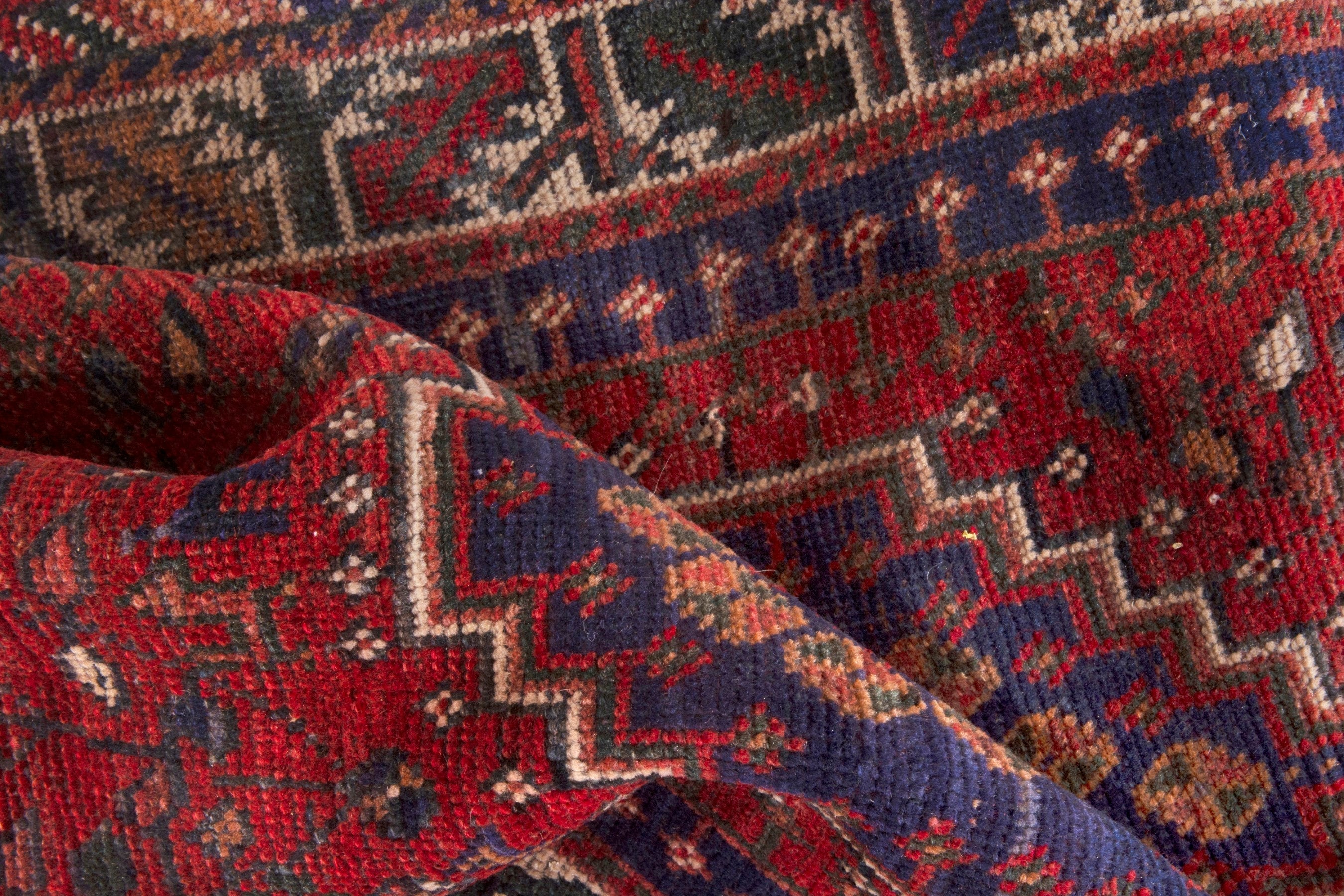 Persian Shiraz runner rug in deep red and cream, view 16 of 18