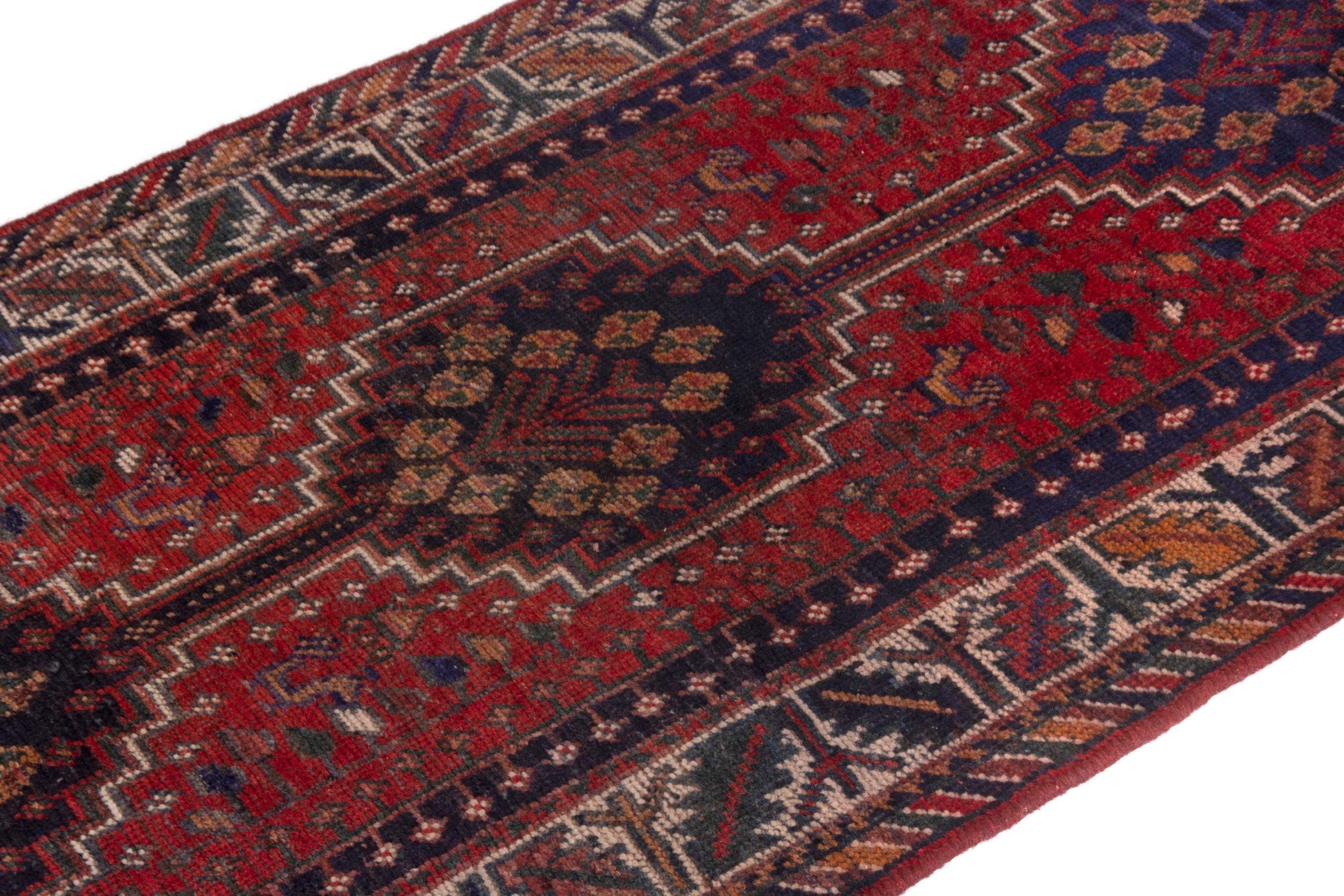 Persian Shiraz runner rug in deep red and cream, view 8 of 18