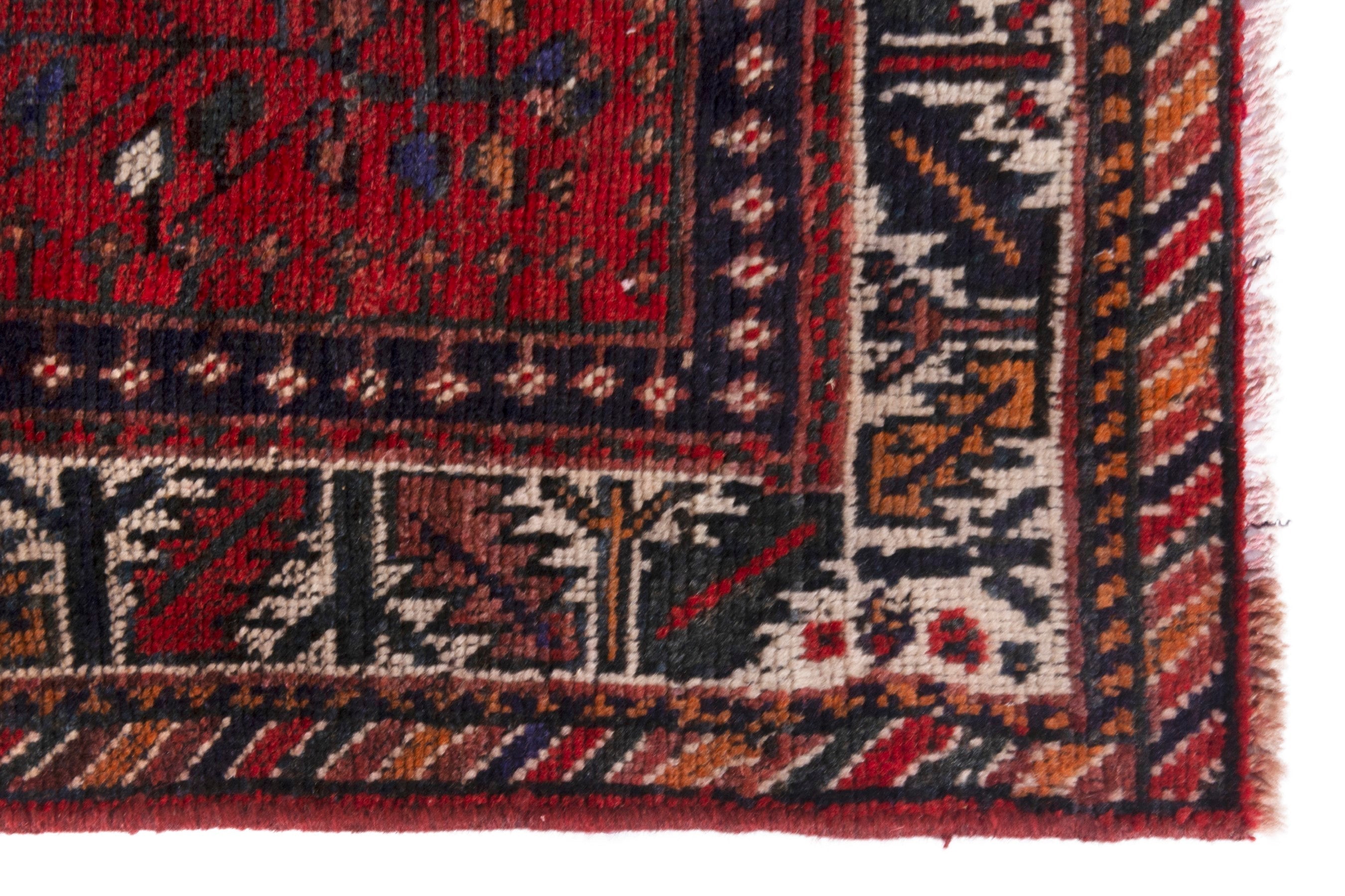 Persian Shiraz runner rug in deep red and cream, view 10 of 18