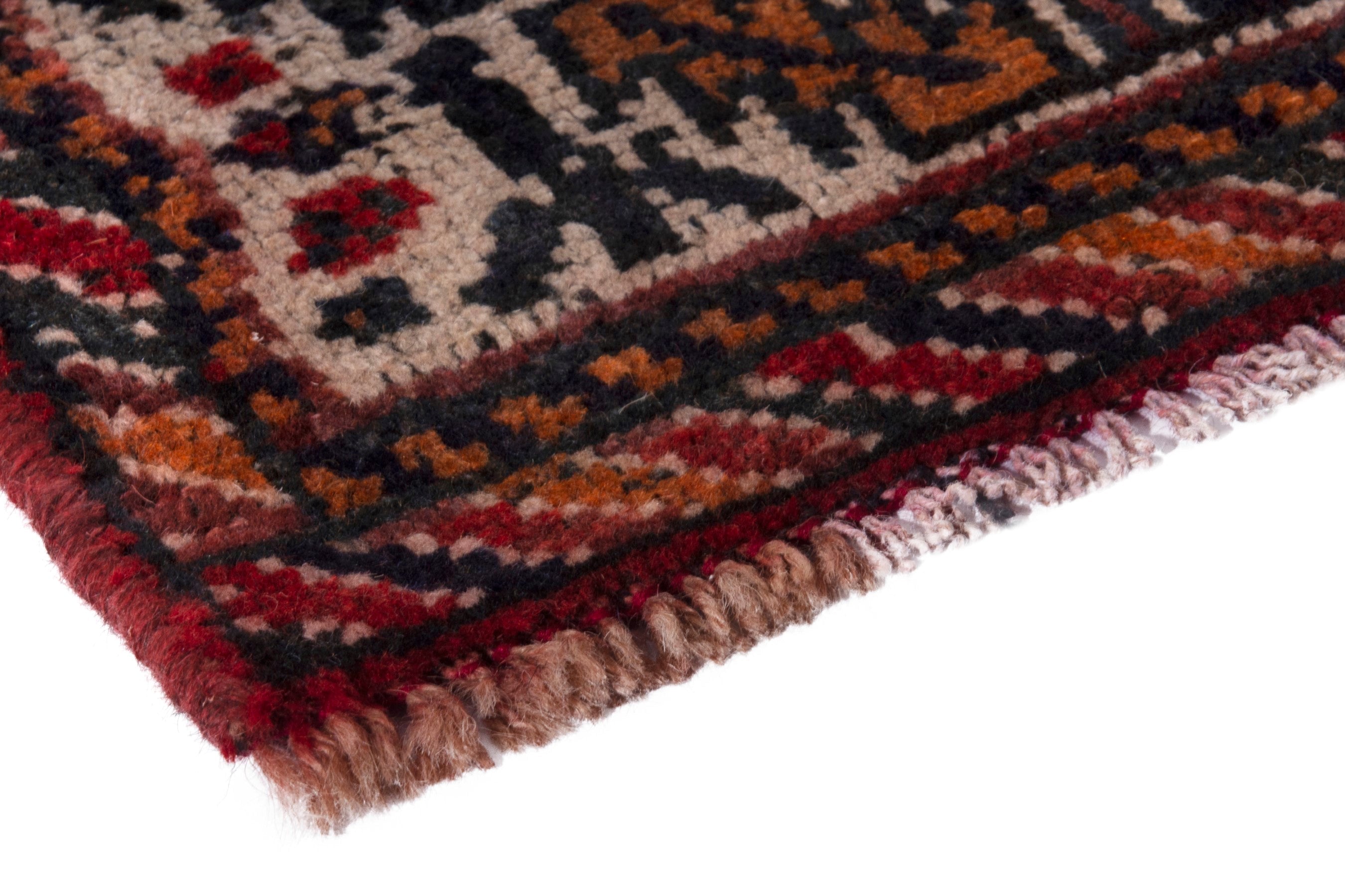 Persian Shiraz runner rug in deep red and cream, view 4 of 18