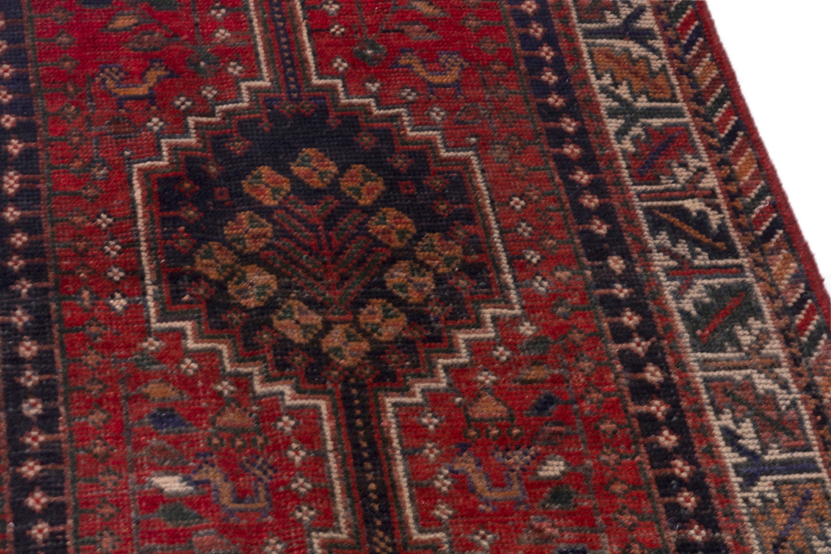 Persian Shiraz runner rug in deep red and cream, view 9 of 18