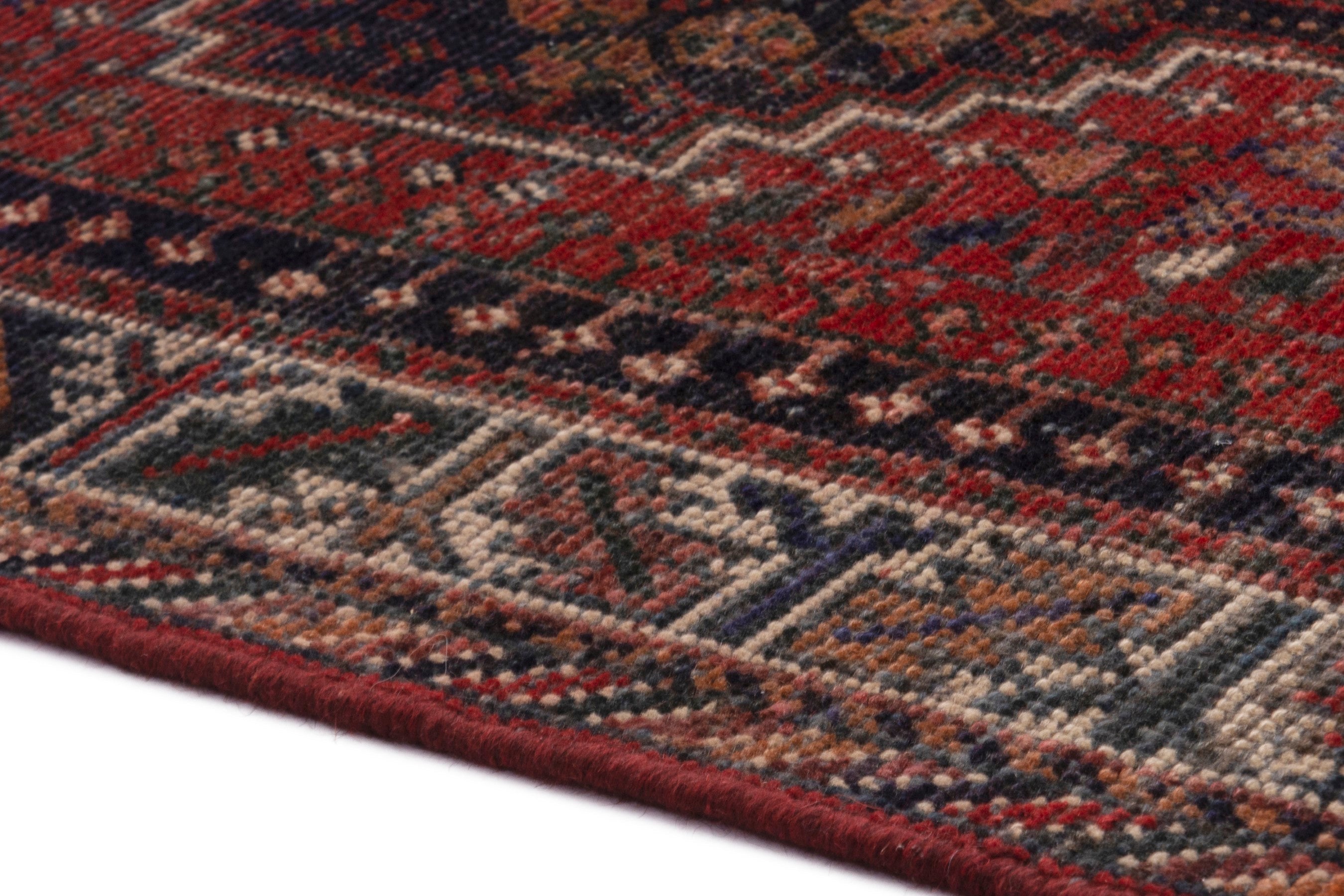 Persian Shiraz runner rug in deep red and cream, view 5 of 18