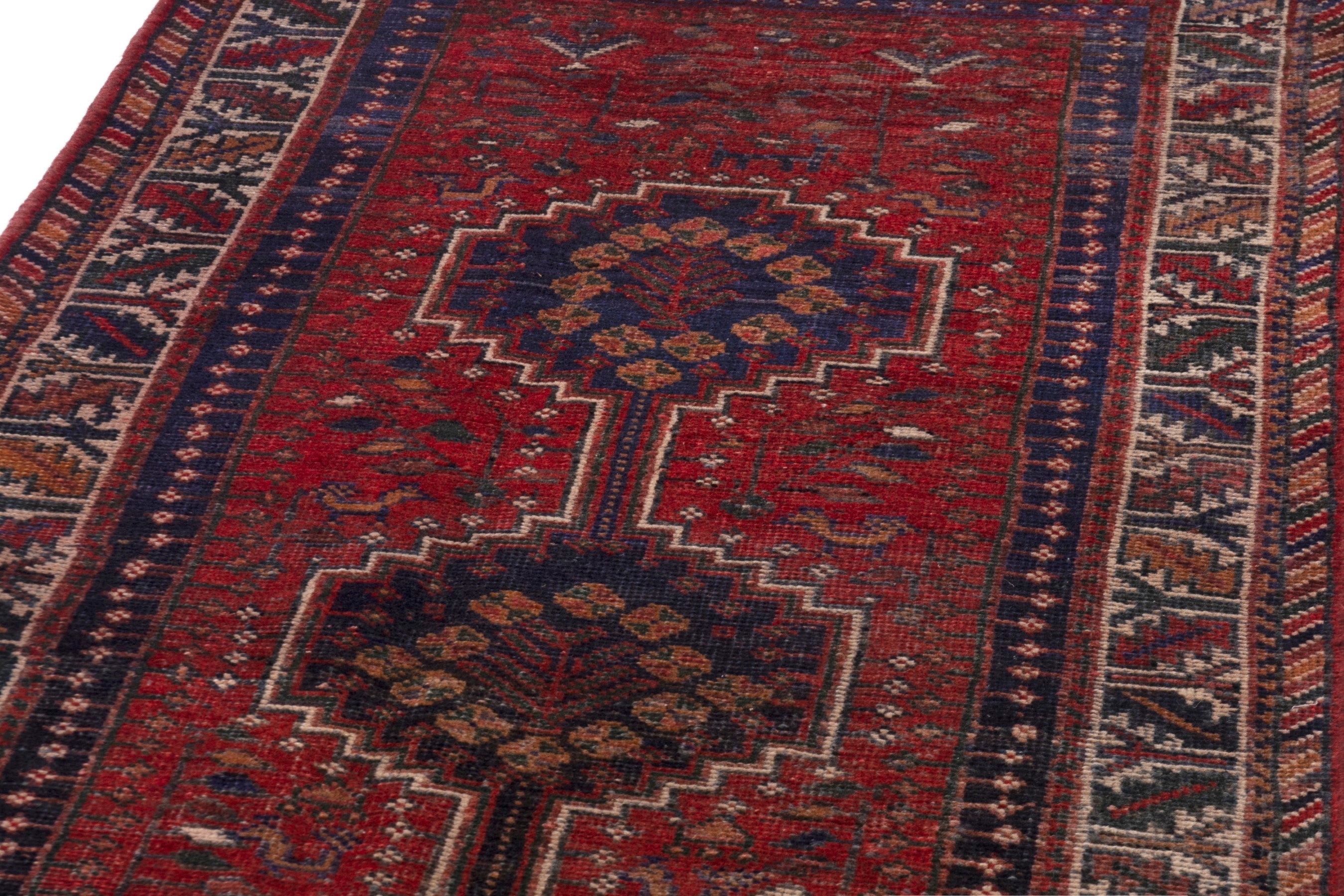 Persian Shiraz runner rug in deep red and cream, view 6 of 18